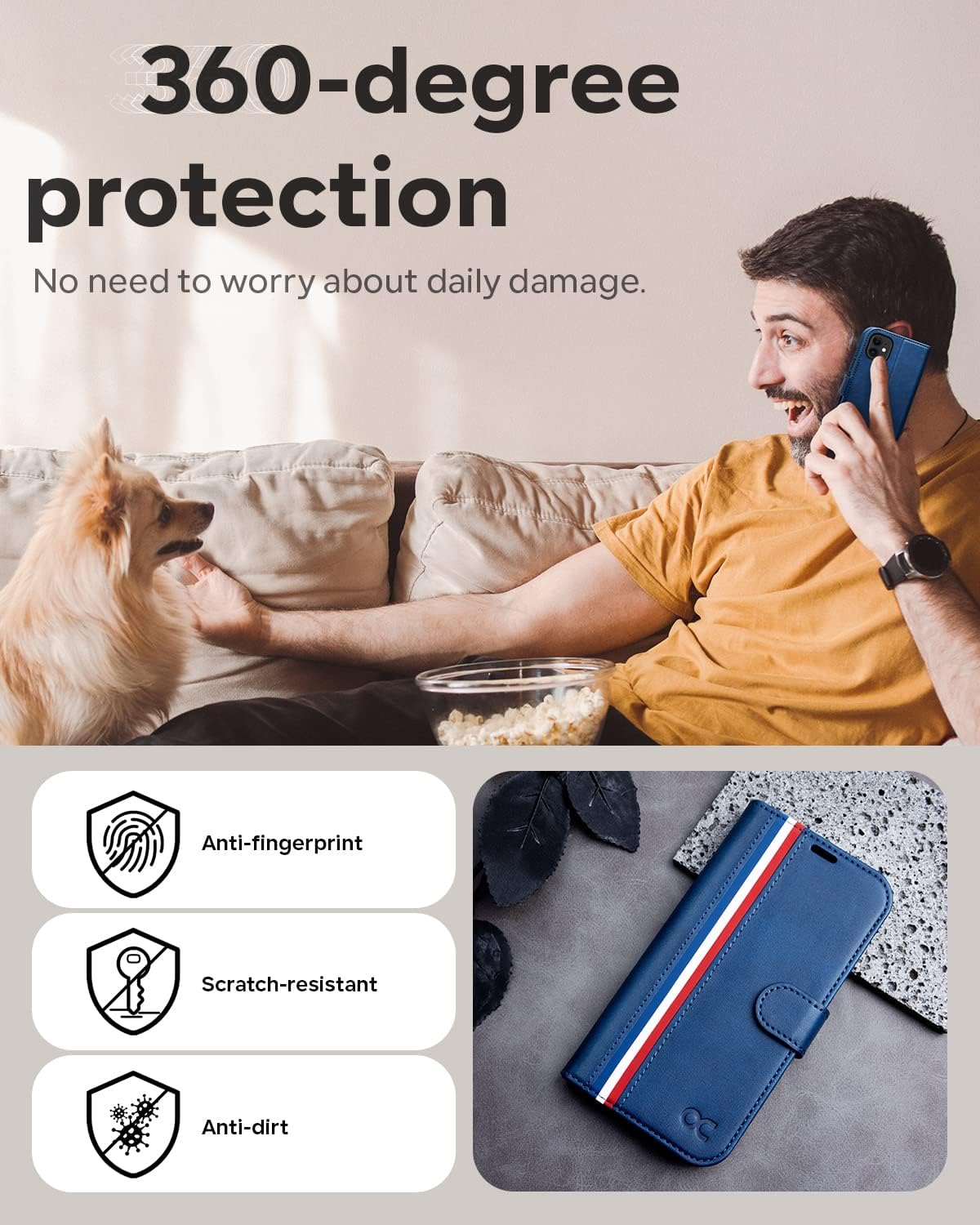 OCASE Compatible with iPhone 12 Case/Compatible with iPhone 12 Pro Wallet Case, PU Leather Flip Case with Card Holders RFID Blocking Kickstand Phone Cover 6.1 Inch (Spliced Blue)