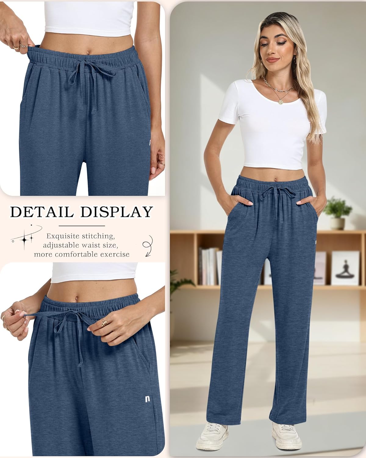 Neer 3 Pack Women's Yoga Pants Loose Casual Wide Leg Sweatpants High Waist Lounge Drawstring Stretch Pants with Pockets - Image 5