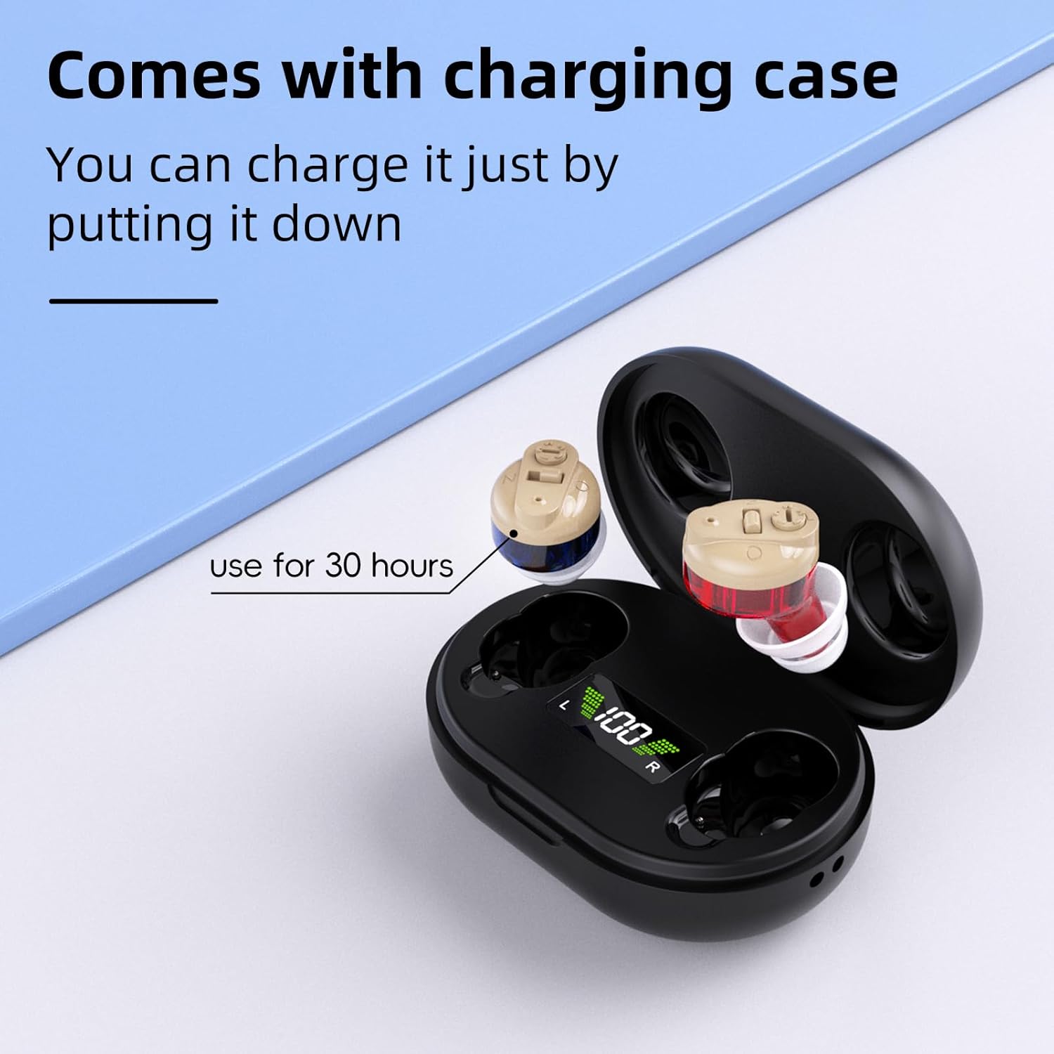 Rechargeable Hearing Aids for Seniors - Digital Sound Processing, Noise Cancelling & Feedback Suppression, Invisible In-Ear Design with Comfort Fit, 7-Day Battery & Portable Charging Case