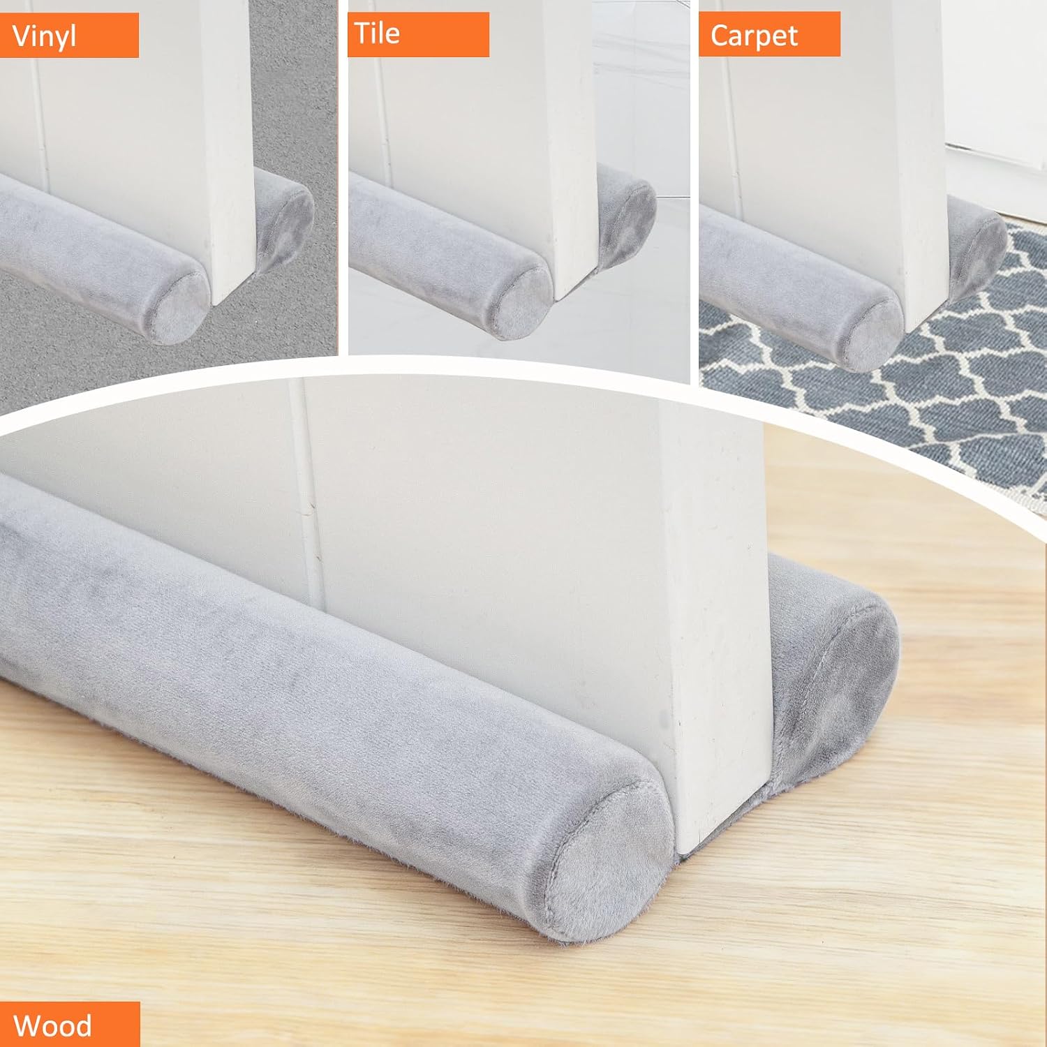 Marwood Under Door Draft Stopper 24-30" Adjustable Wind Stopper for Door & Window, Foam Door Sweep Air & Noise Blocker for Bottom of Doors Double Side Seal - Spandex Super Soft Grey