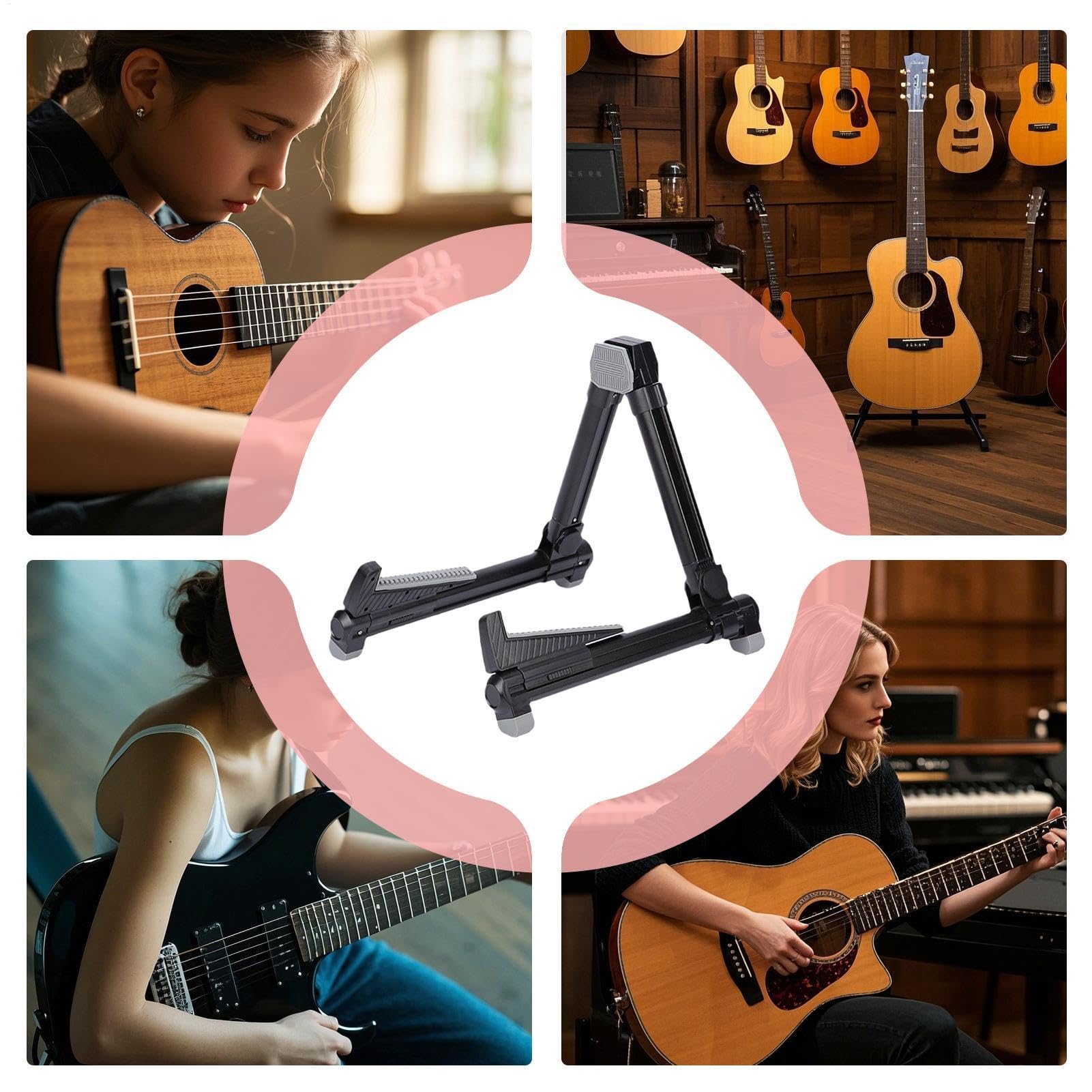 Soporte de guitarra con de A, soporte plegable ajustable para instrumentos eléctricos y acústicos, accesorios de instrumento de cuerda, soporte estable para guitarra de piso para escuela