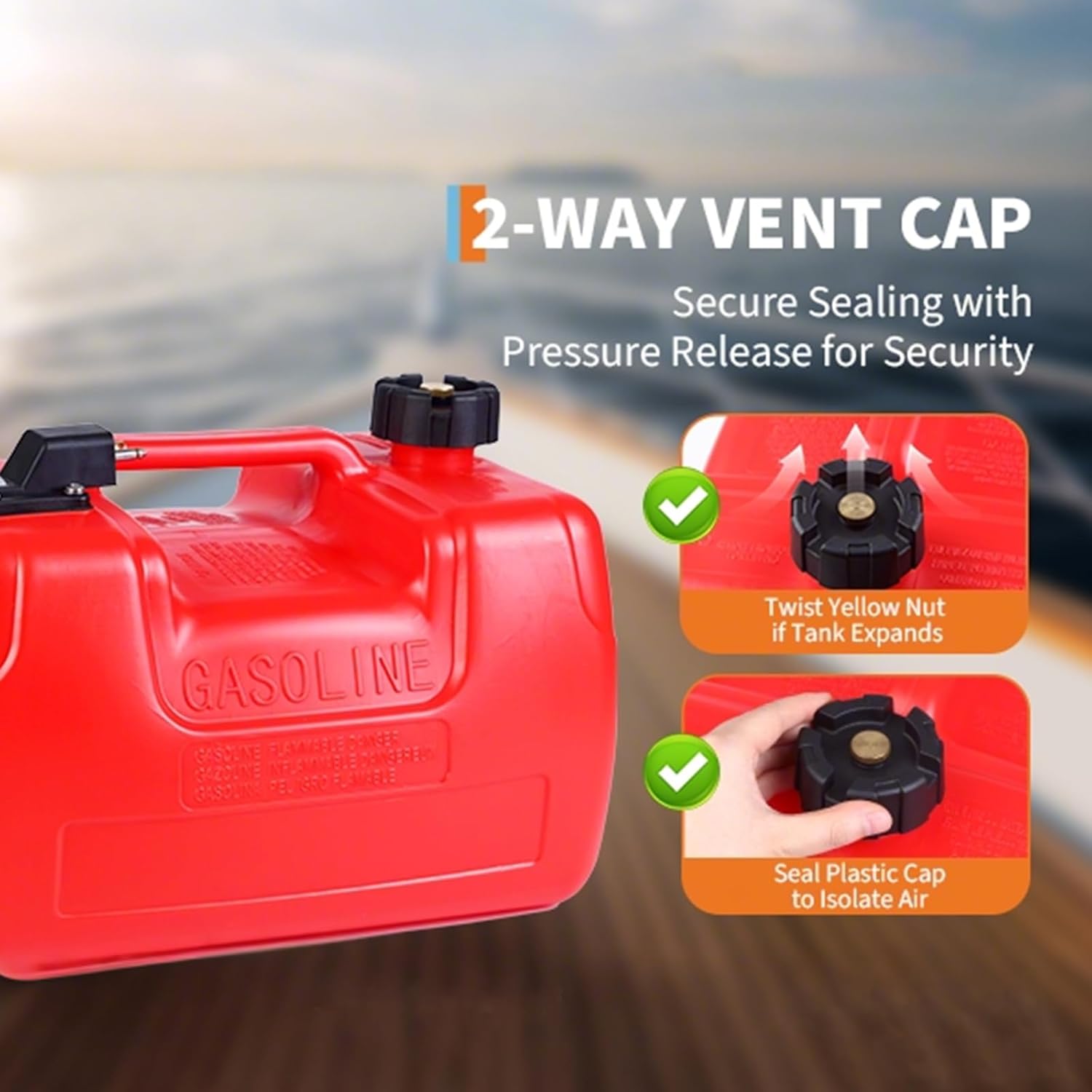 Marine Tank, 3 Gal Marine Portable Tank Outboard Marine Boat Transfer Tank with 9.8 ft Hose, Gauge for Outboard Engine Boats, Yacht, Fishing Boat, Deck Boat