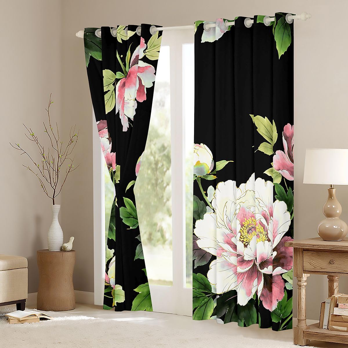 Homewish Różowa piwonia zasłony zaciemniające 52 x 90 cm do salonu