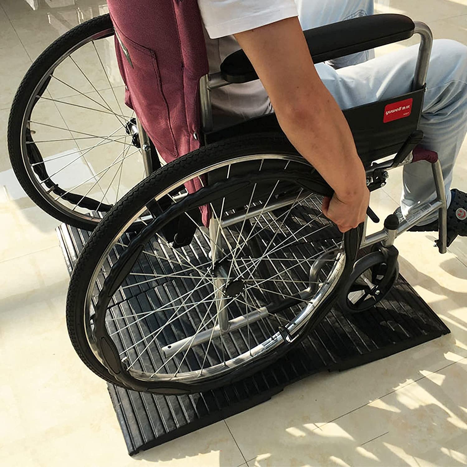 ZxaeuDo Threshold Ramp(31.4 inches L×15.7 inches W) Durable Rubber Wheelchair Ramp,Handicap Ramp-3.1 inch Hight,Weight Capacity 1102 lbs,for Entryway,Doorways,Steps, Black