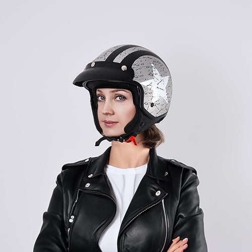 Miniatura 8 de JAGASOL Casco de motocicleta de cara abierta 34 con visera aprobado por DOT Retro para hombres y mujeres