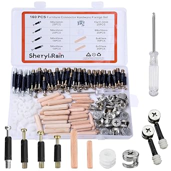 160Pcs 3-In-1 Furniture Connector Cam Lock Kit, Hardware Fixing Screws Set