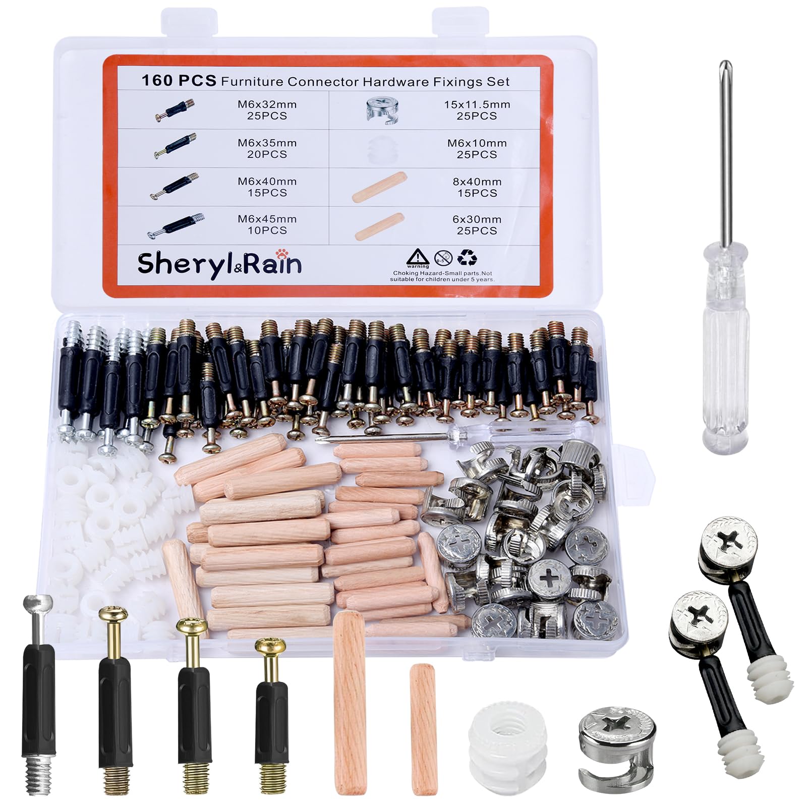 160Pcs 3-In-1 Furniture Connector Cam Lock Kit, Hardware Fixing Screws Set