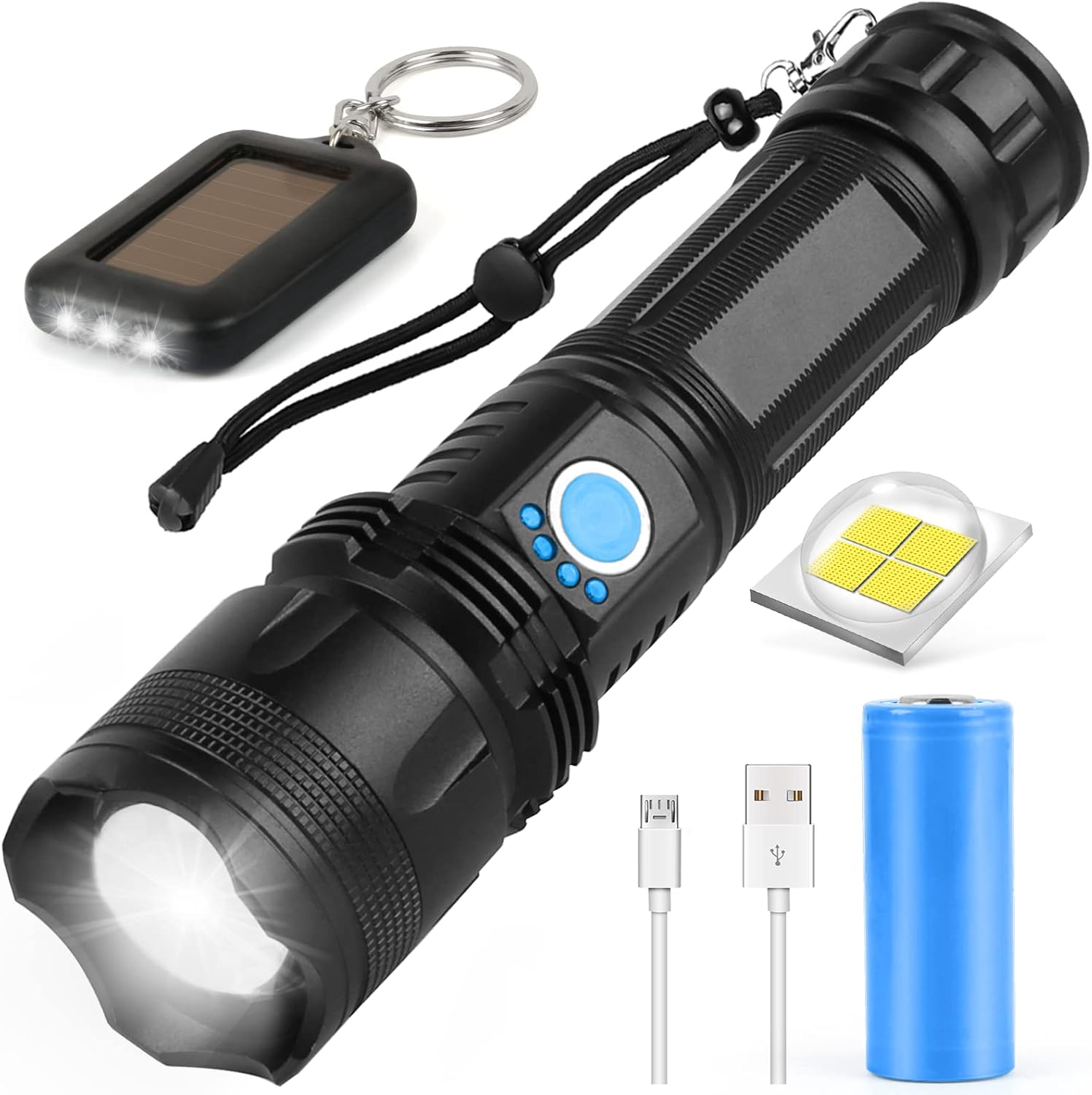LED Rechargeable Flashlights, 10000 Lumens Super Bright Flashlight, Powerful Tactical Handheld Flashlights with Battery, 5 Modes, Zoomable, IPX5 Waterproof, Suit for Camping, Hiking, Emergency - - 