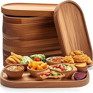 Wood Serving Board Bulk,Wood Cutting Board Set of 6,Wooden Charcuterie Boards Small,Oval Acacia Wood Serving Platters and Trays for Food or Desserts,Bread/Cheese/Fruit/Tea Serving Trays