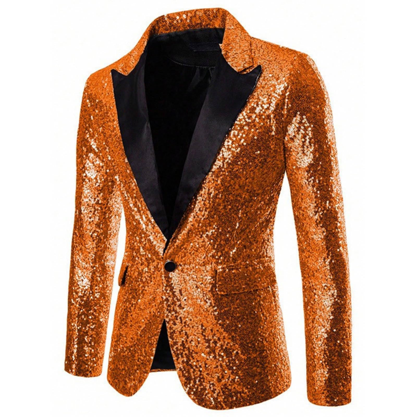 Veste Costume à Paillette Homme Métallique Blazer Smoking Slim Fit Brillant Sequin pour Mariage Fête