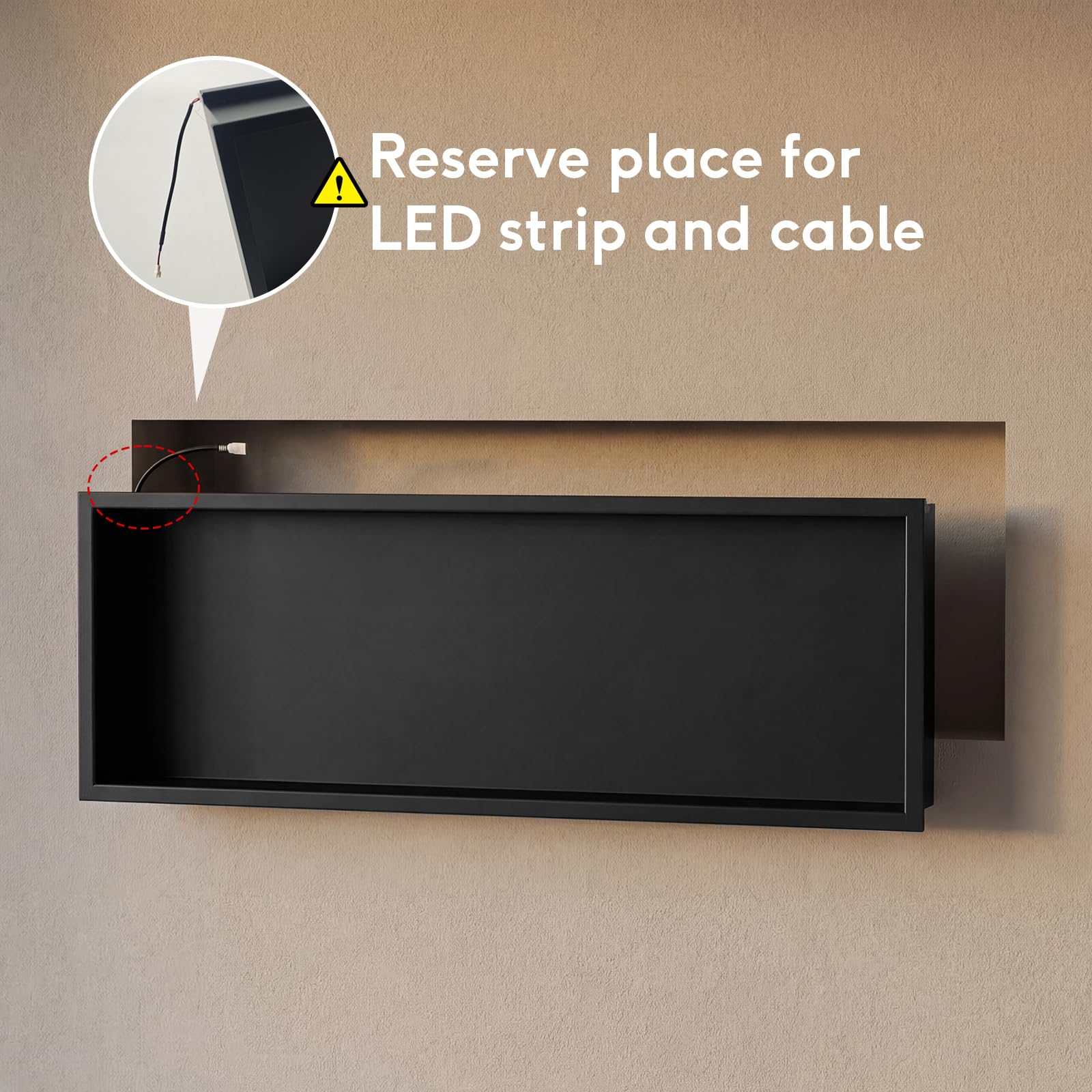 Duschnische,Wandnische Dusche Edelstahl mit LED-Beleuchtung,Duschnische Unterputz,Eingelassene Wandnische,Wasserdichtes wandnische 60x30x10cm (Schwarz)