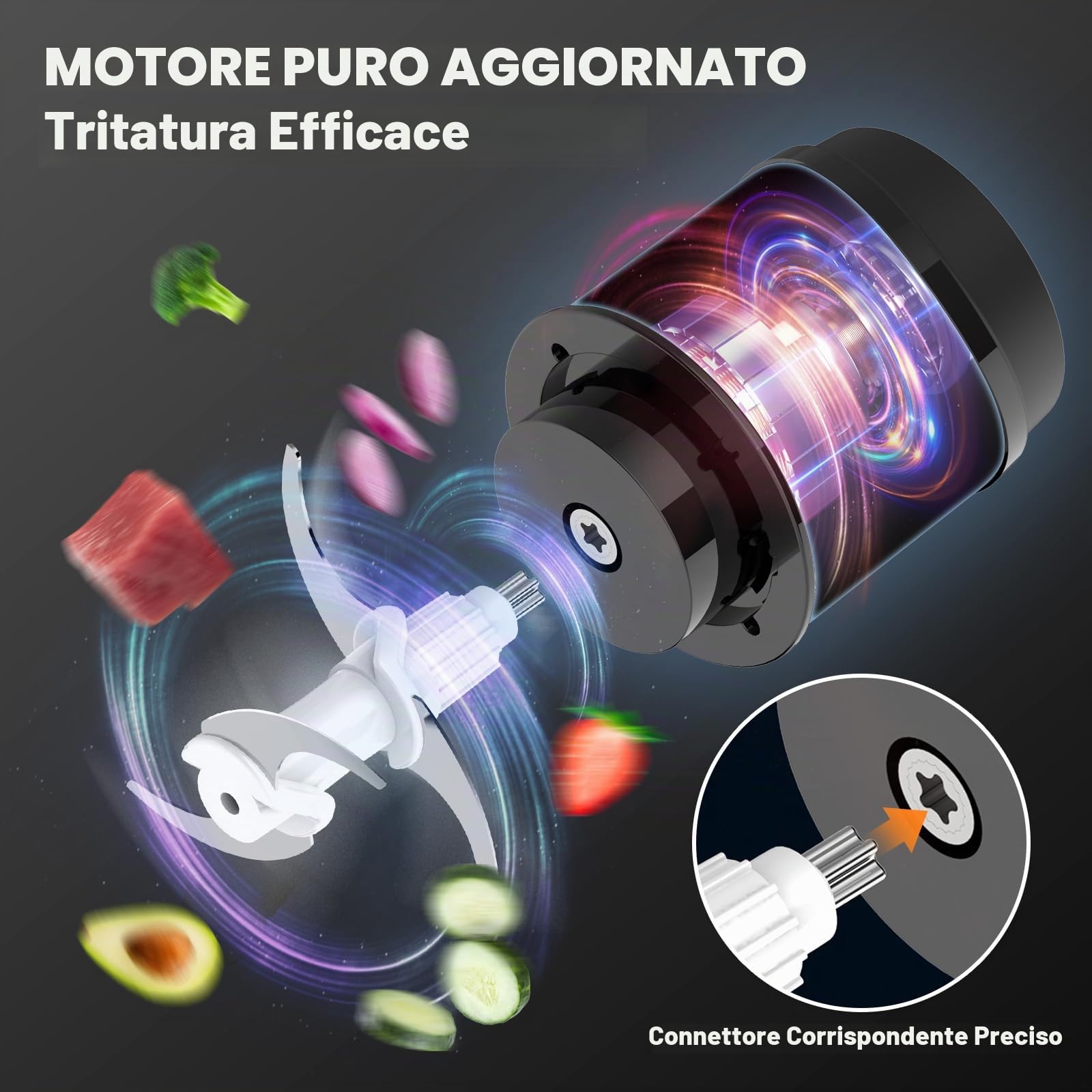 Sovyime Tritatutto da Cucina Elettrico, 2L+2L Frullatore Tritatutto Multifunzione,2×4 Lame Tritatutto Elettrico Mini Robot da Cucina, Mixer Cucina, Frullatore Piccolo per Frutta Verdura Carne Cipolle