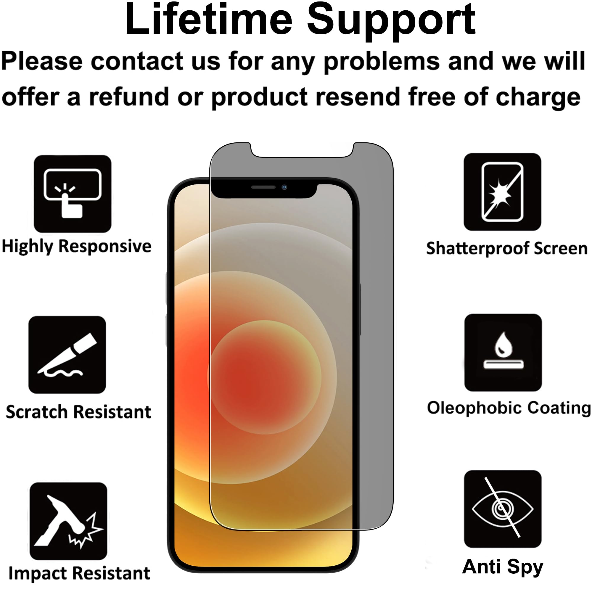 4youquality 2 Pellicole In Vetro Temperato Anti-Spia Per IPhone 12 / 12 Pro (6,1") – Privacy 30°, Durezza 9H, Garanzia A Vita