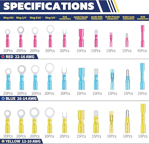 Miniatura 2 de haisstronica 540 conectores de alambre termorretráctiles de grado marino, kit de conectores eléctricos de cobre rojo estañado, calibre 16-14, 22-16,