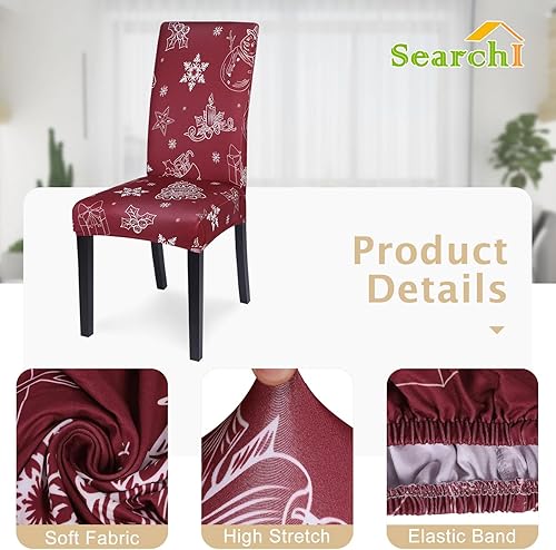 Miniatura 3 de SearchI Juego de 6 fundas para sillas de Navidad, fundas elásticas para sillas de cocina, extraíbles y lavables, fundas para sillas Parsons para