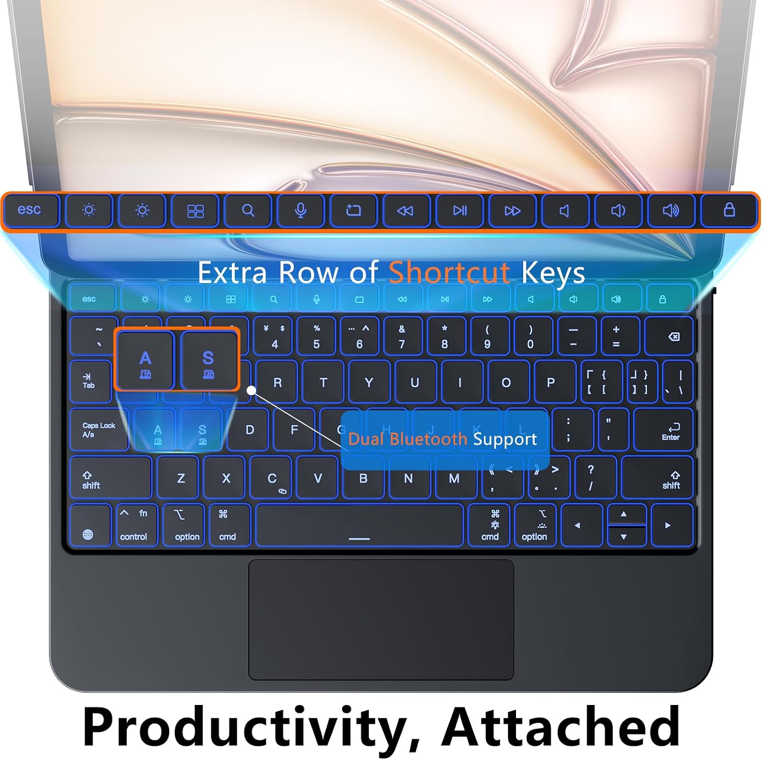 JUQITECH Magic Keyboard for iPad Air 13 M4/M3/M2 2026/2025/2024, iPad Air 13 Inch Keyboard Case with Multi-Touch Trackpad, LED Display, 6-Row Backlit Keys, Floating Cantilever Stand for iPad Pro 12.9