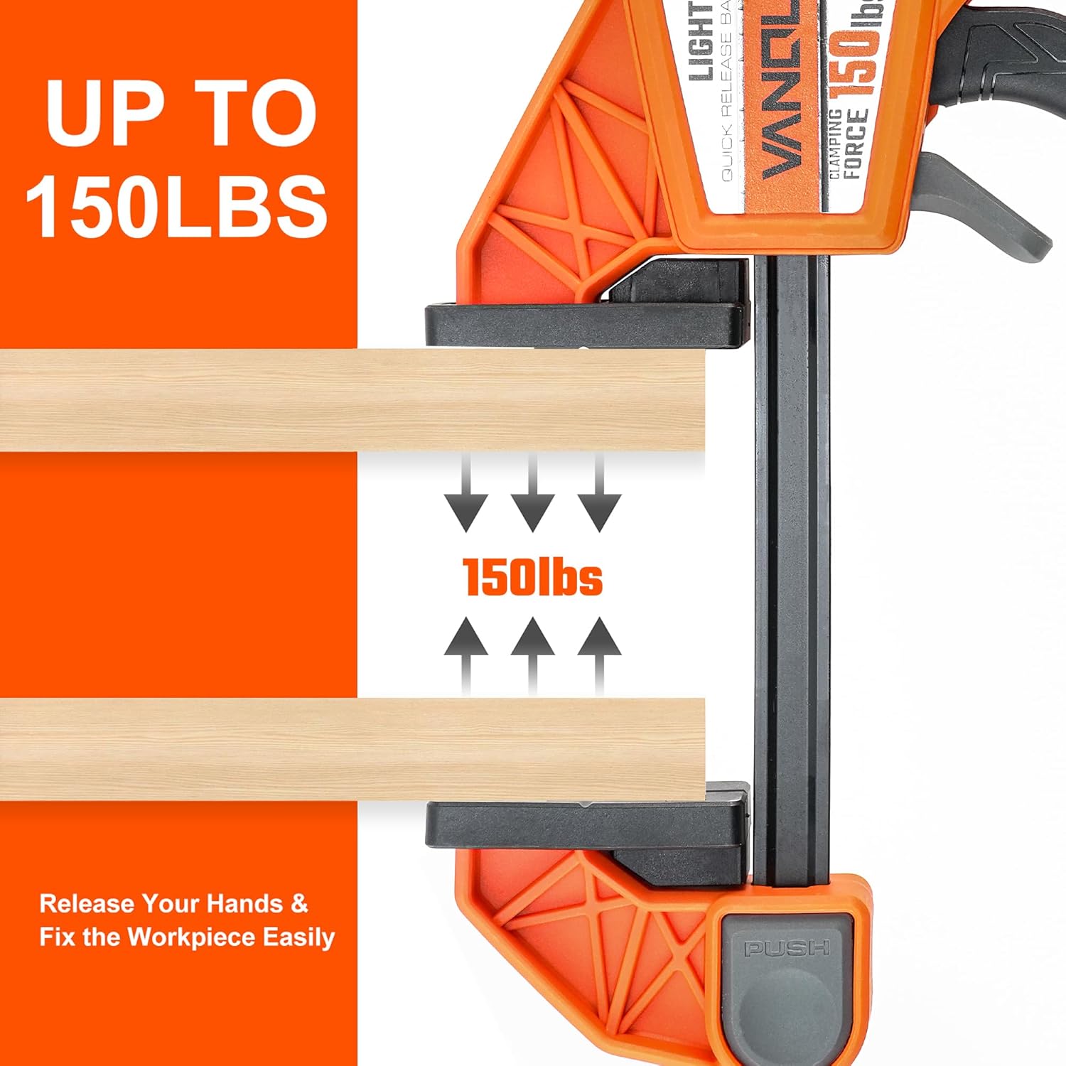 VANQUISH 4 Pack Quick Release Bar Clamps for Woodworking, One-Hand Quick Release Spreader/Clamp, Light Duty Wood Clamps Set with 150LBS Load Limit, 2-pack 6" & 2-pack 12", 3626