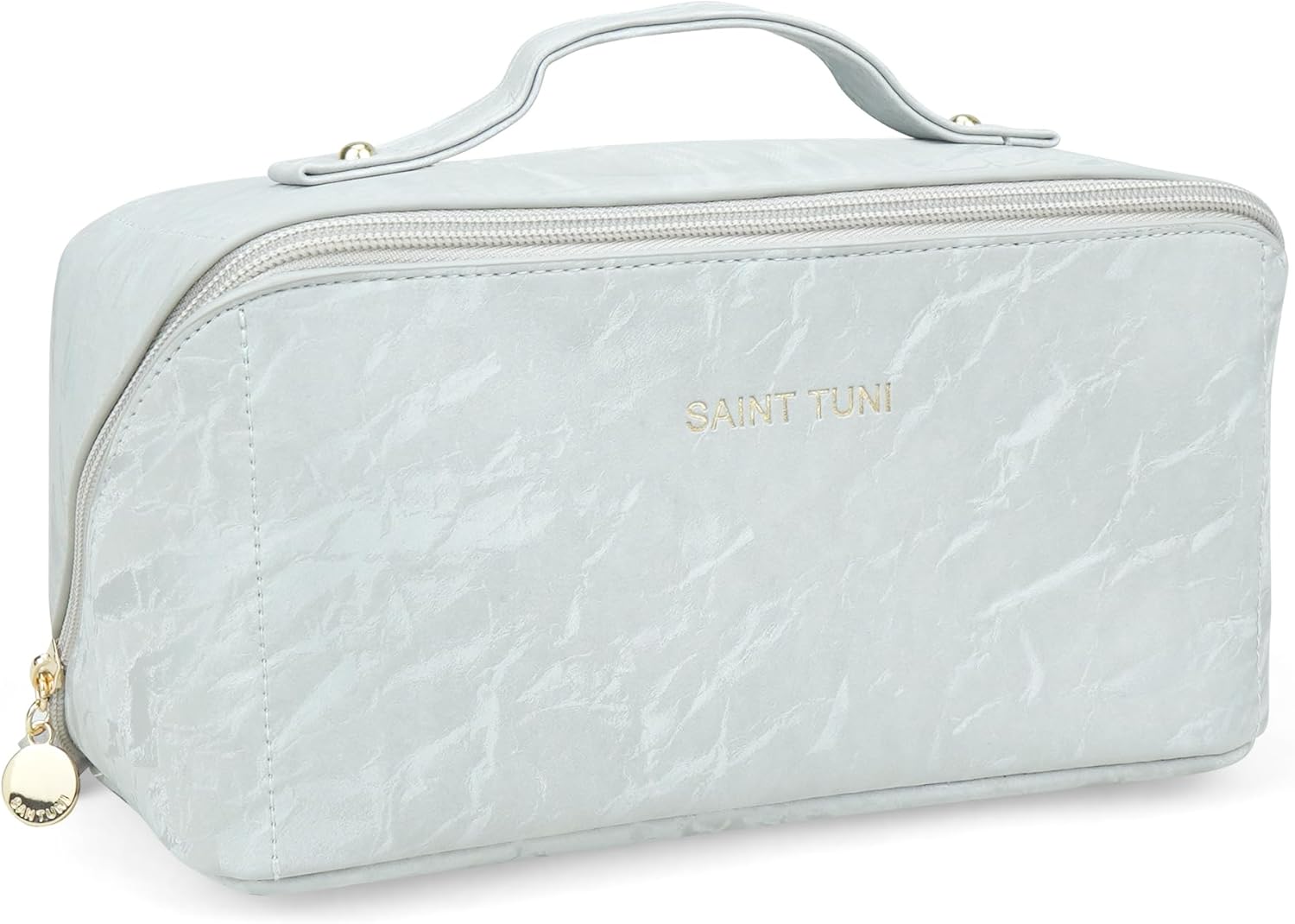 Cosmetic Bag,Travel Makeup Bag, Large Capacity Cosmetic Bags for Women, Waterproof Portable Open Flat Toiletry Bags,Makeup Organizer Bag with Divider and Handle, Cosmetic Pouch Gifts for Women (Grey)