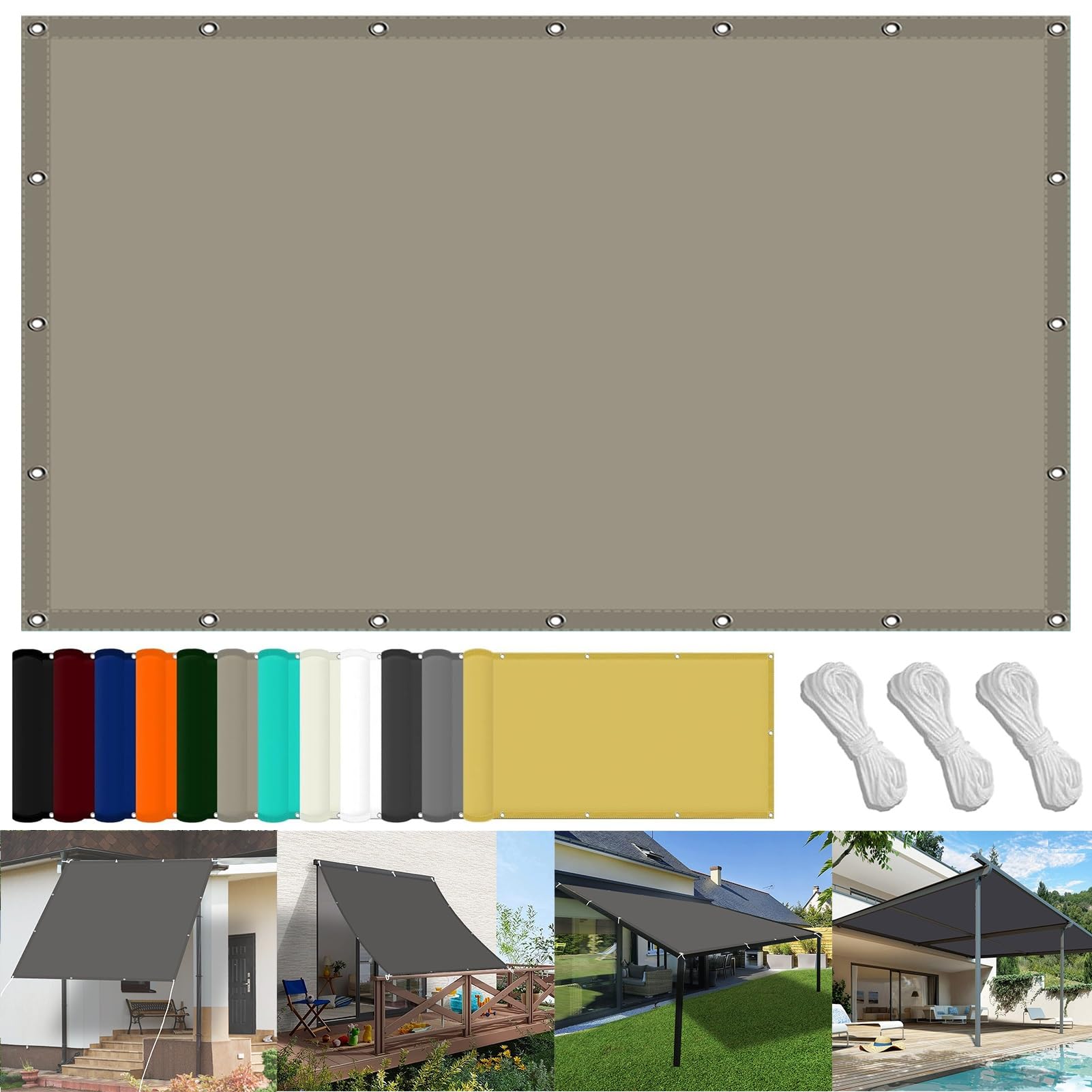 Telo di Ricambio per Ombrellone 85 x 600 cm Impermeabile Vela da Giardino Tenda Oxford con Protezione UV e Resistenza Agli Agenti Atmosferici Perfette per Giardino Terrazza e Balcone, Cachi