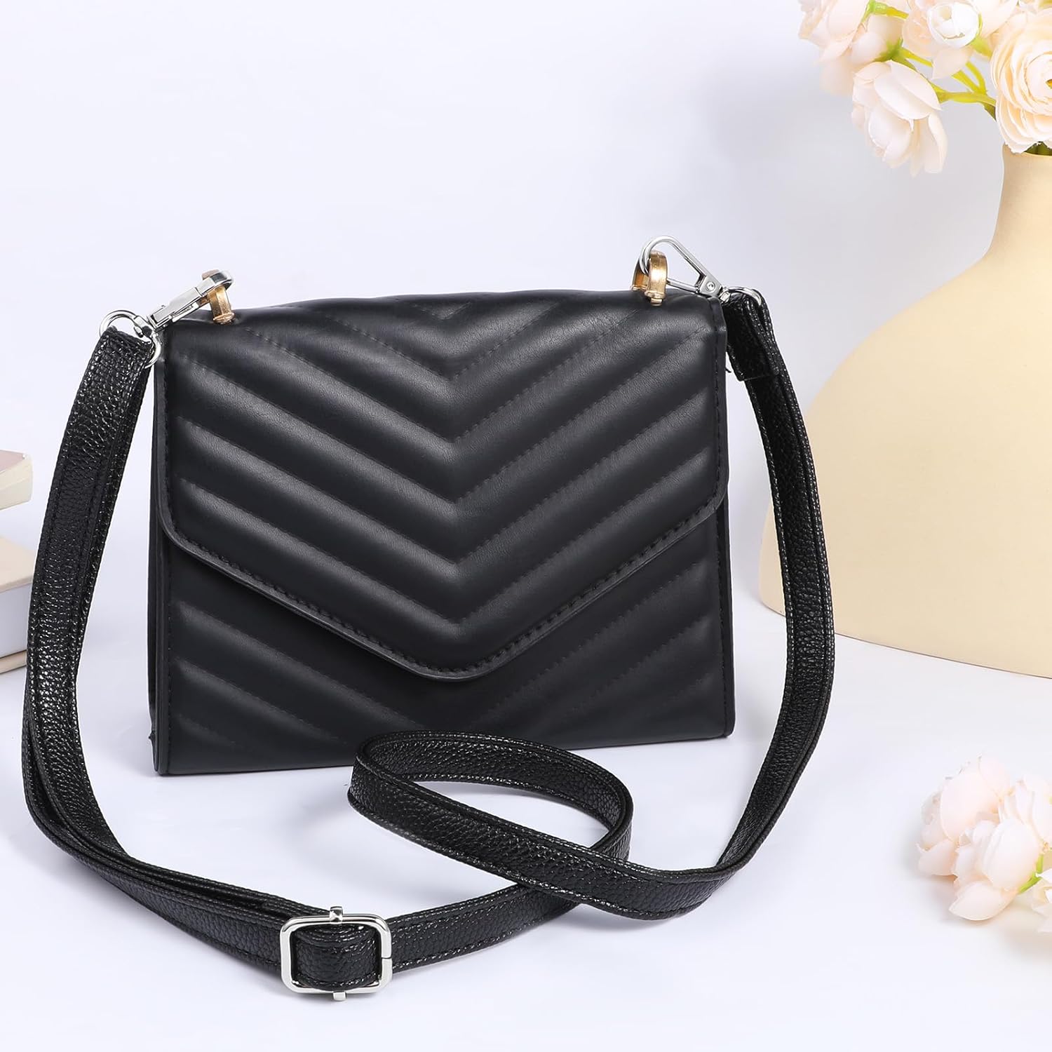 Adjustable Black Purse Strap, Soft PU Black Leather Purse Strap for Crossbody Shoulder Leather Purses Straps Bag Chain Replacement - Image 5