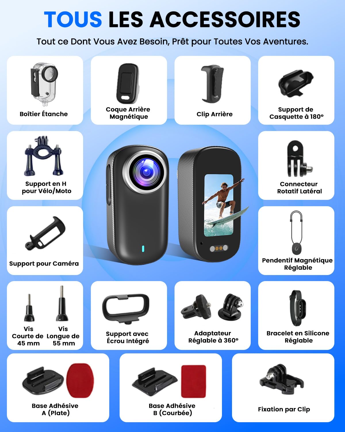 Bextgoo Camera Sport, Mini Caméra Sport 4K, Action Camera Moto WiFi 64Go