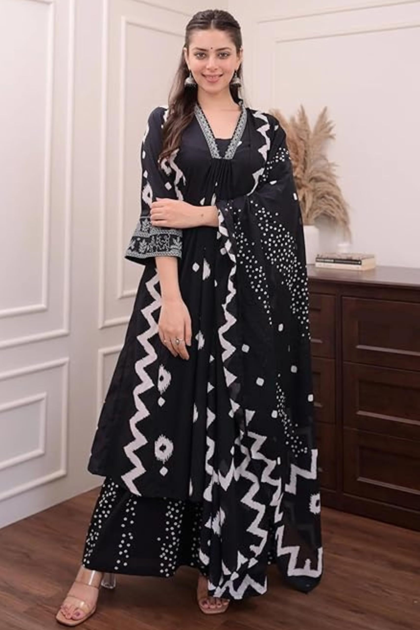 Jaanvi fashion Conjunto de kurta y pantalón de algodón puro con estampado floral para mujer con Dupatta