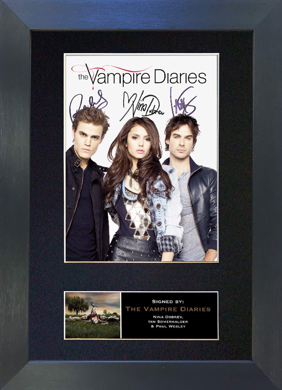The Autograph Collector Gold,Black The Vampire Diaries Signed Autograph Mounted Photo Reproduction Print A4 Rare Perfect Birthday (297 X 210Mm) #348 (Black Frame)