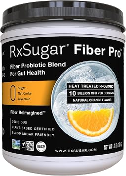 RxSugar Fiber Pro | 6g Prebiotic Fiber, 0 Sugar, 10 Billion CFU Probiotics | Dye-Free, Orange | Blood Sugar Friendly | Supports Appetite Control | Non-GMO | Gluten-Free