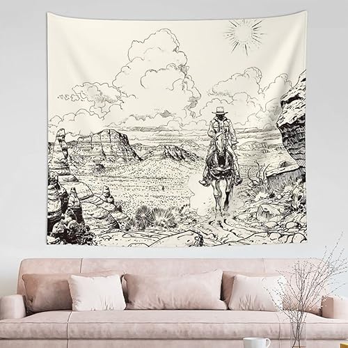EAGSTS Tapiz de paisaje occidental salvaje oeste, montañas, vaqueros, desierto, cactus, plantas, tapiz para colgar en la pared, dormitorio, sala de