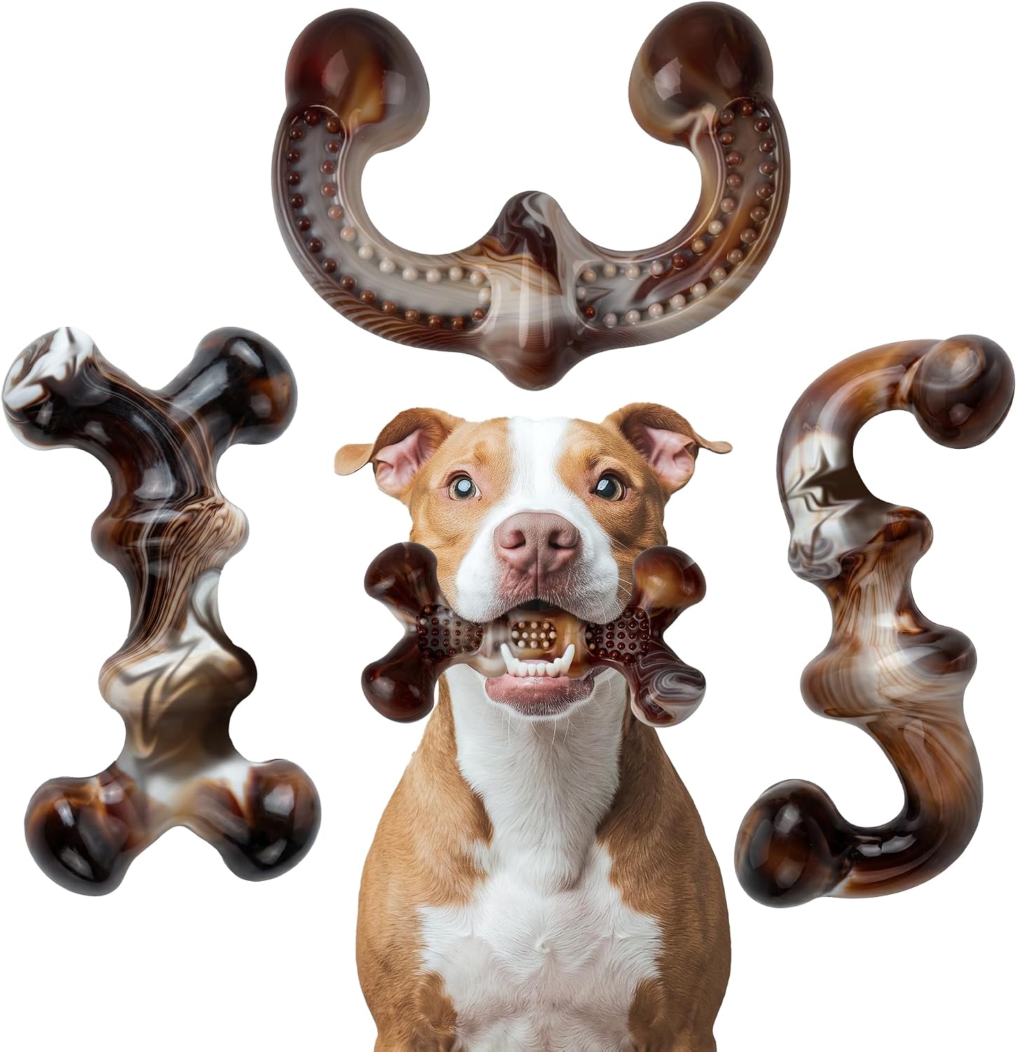 Dog Chew Toys for Aggressive Chewers, 3-Pack Tough Nylon | Dog Bones with Bacon Flavor for Medium & Large Dogs, Dental Cleaning, 3 Unique Shapes, Keeps Dogs Busy