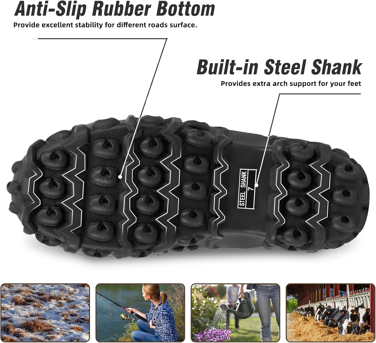 Trudave Rubber Boots for Women with Steel Shank, 6mm Neoprene Mid Calf Rain Boots, Waterproof Insulated Mud Work Boots All Season, Size 5-11 - Image 7