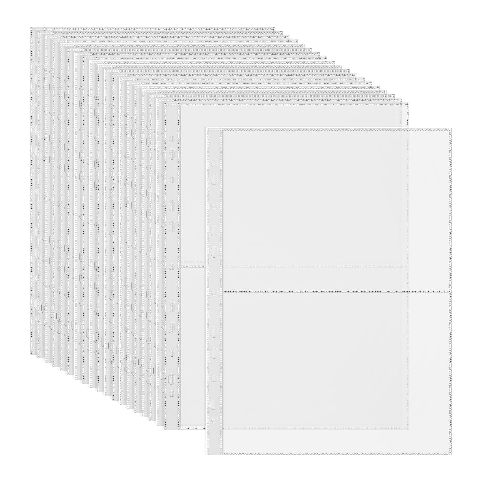Axincardarm 100 Pack 400 Pockets A4 Transparent Photocard Sleeves Double-Sided Plastic Photo Sleeves for A4 2/3/4 Ring Binder, Side Loading Album Refill Pages Postcard Albums for Photos Documents