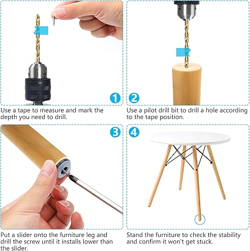 Miniatura 5 de Paquete de 24 deslizadores de silla con rosca (1 pulgada de diámetro), PTFE (teflón), deslizadores de patas de muebles, deslizadores de silla para