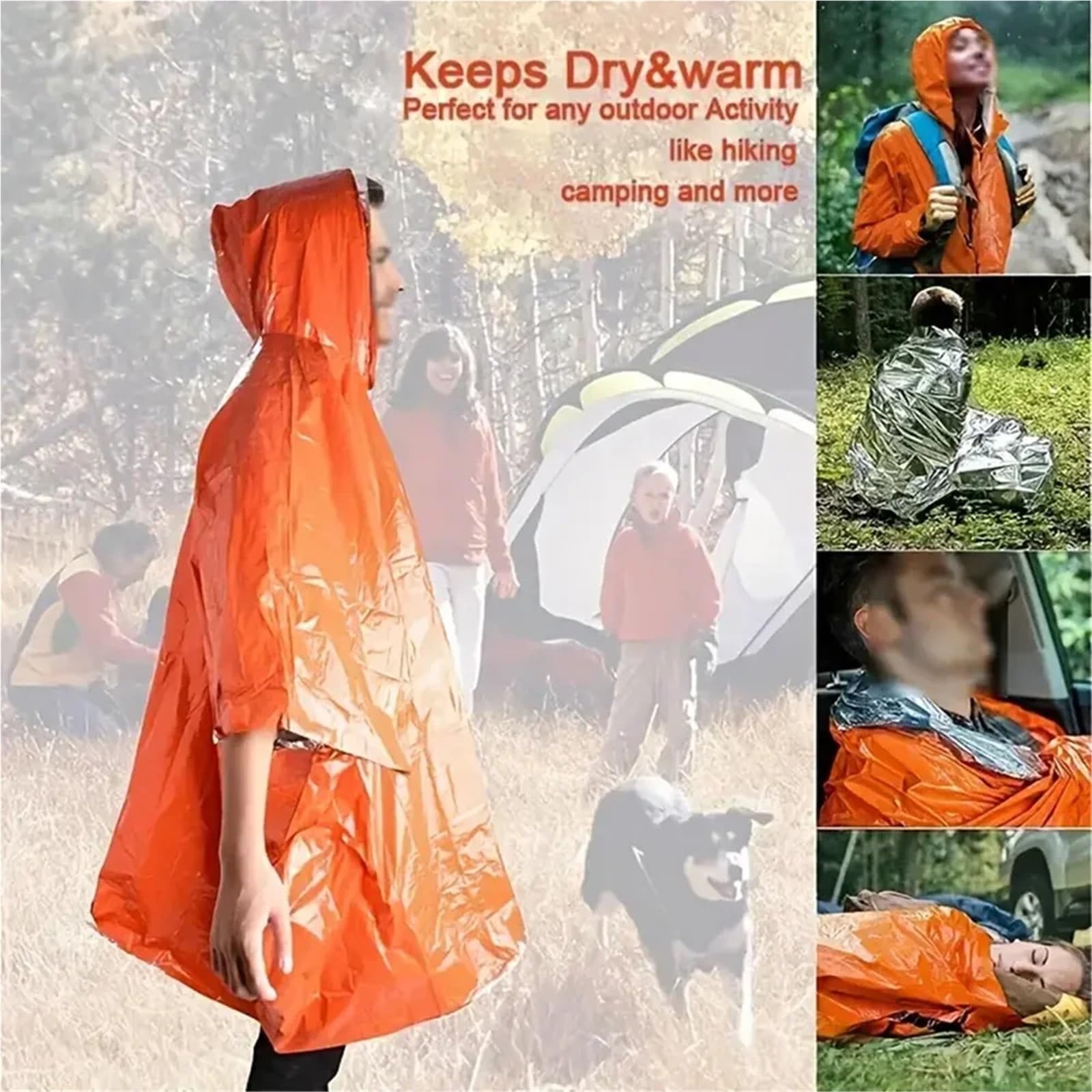 Poncho Impermeable Poncho de lluvia reutilizable y resistente a la intemperie for hombres, mujeres adultos, ideal for acampar, hacer senderismo suministros emergencia
