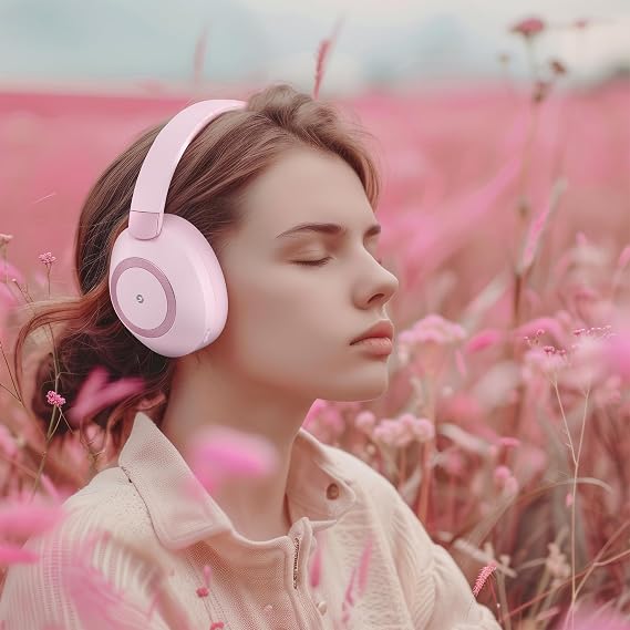 Headphones Wireless Over Ear Headphones, Fast Charging for Travel (Pink)