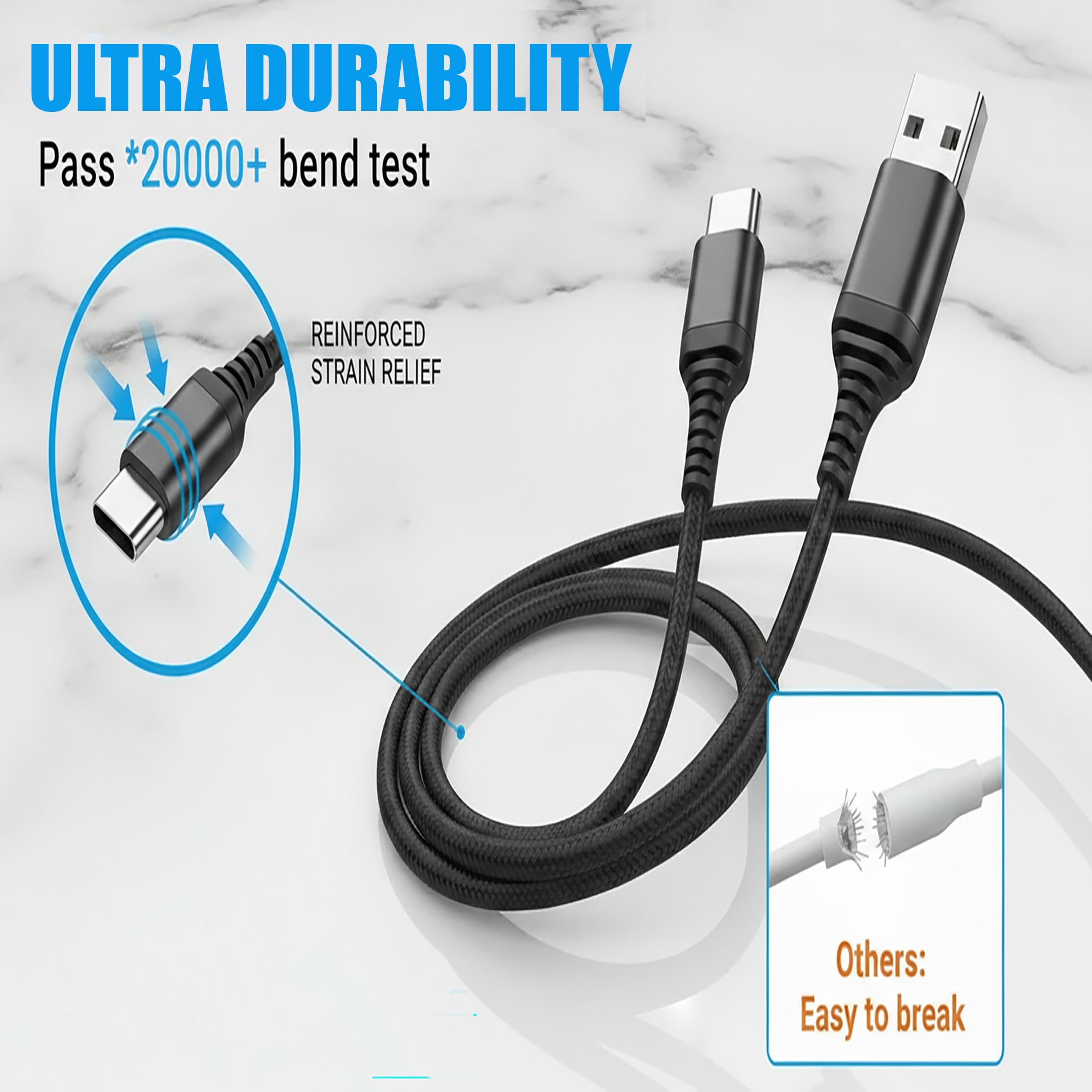 10er-Pack USB-Typ-C-Kabel [1,8 m, 3,0 A Schnellladung] – USB-A auf Typ C Ladekabel – Nylon geflochtenes Schnellladen für Samsung Galaxy S21 S20 S10, Pixel 6 5 4, OnePlus 9 8, Bulk 10er-Pack