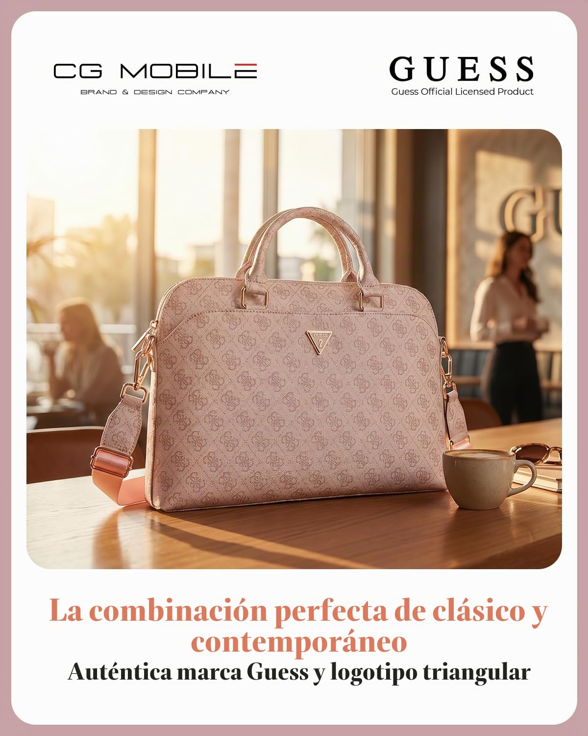 CG MOBILE Funda para portátil Guess 4G con cremallera y logotipo triángulo de 15 pulgadas (rosa), Rosa.
