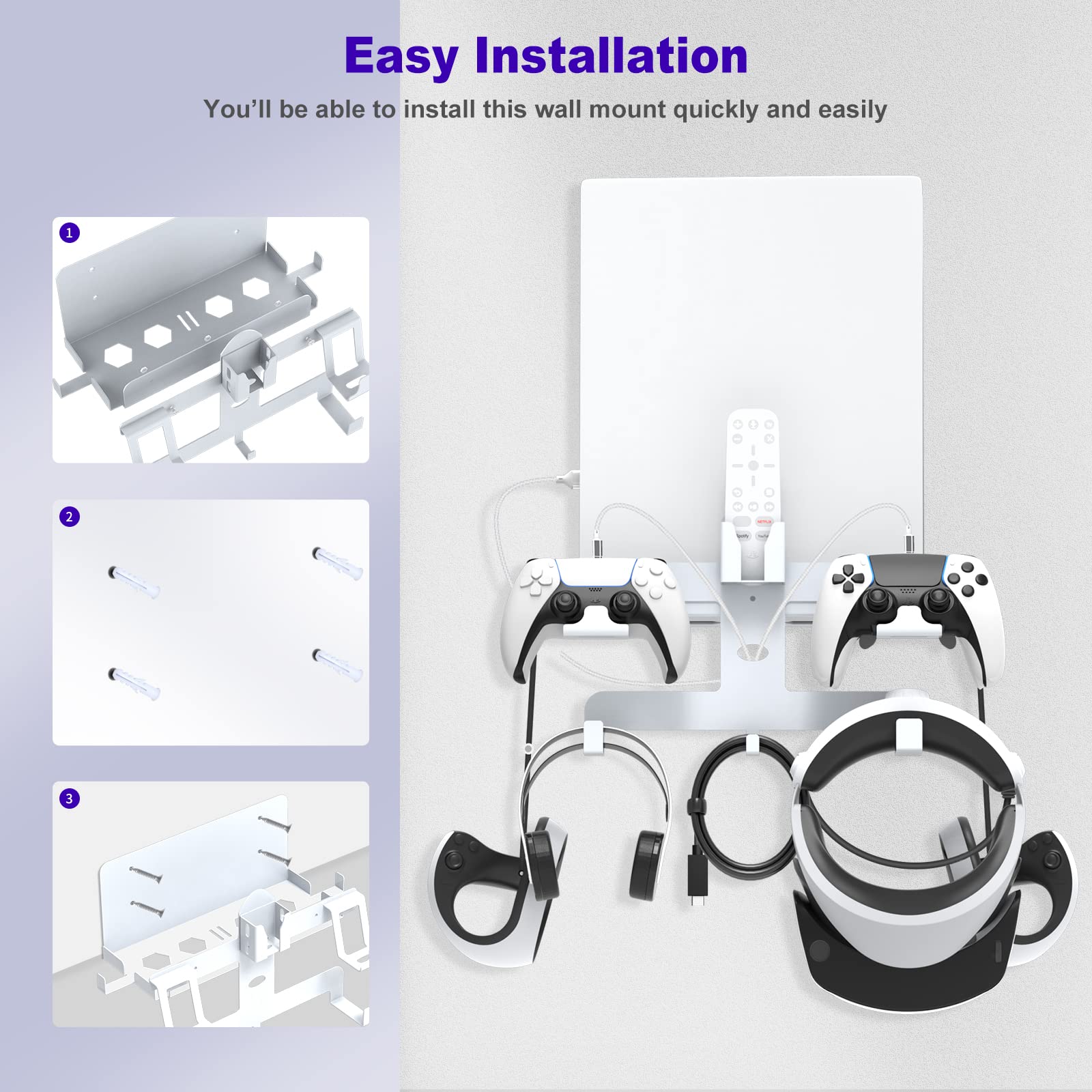 BeisDirect VR-Ständer VR Gaming Wandhalterung Für PSVR2 Full Series Storage Bracket Während der Speicherung Helm Griff Kopfhörer Für PS5 Handle Wall Storage Rack + Ladekabel