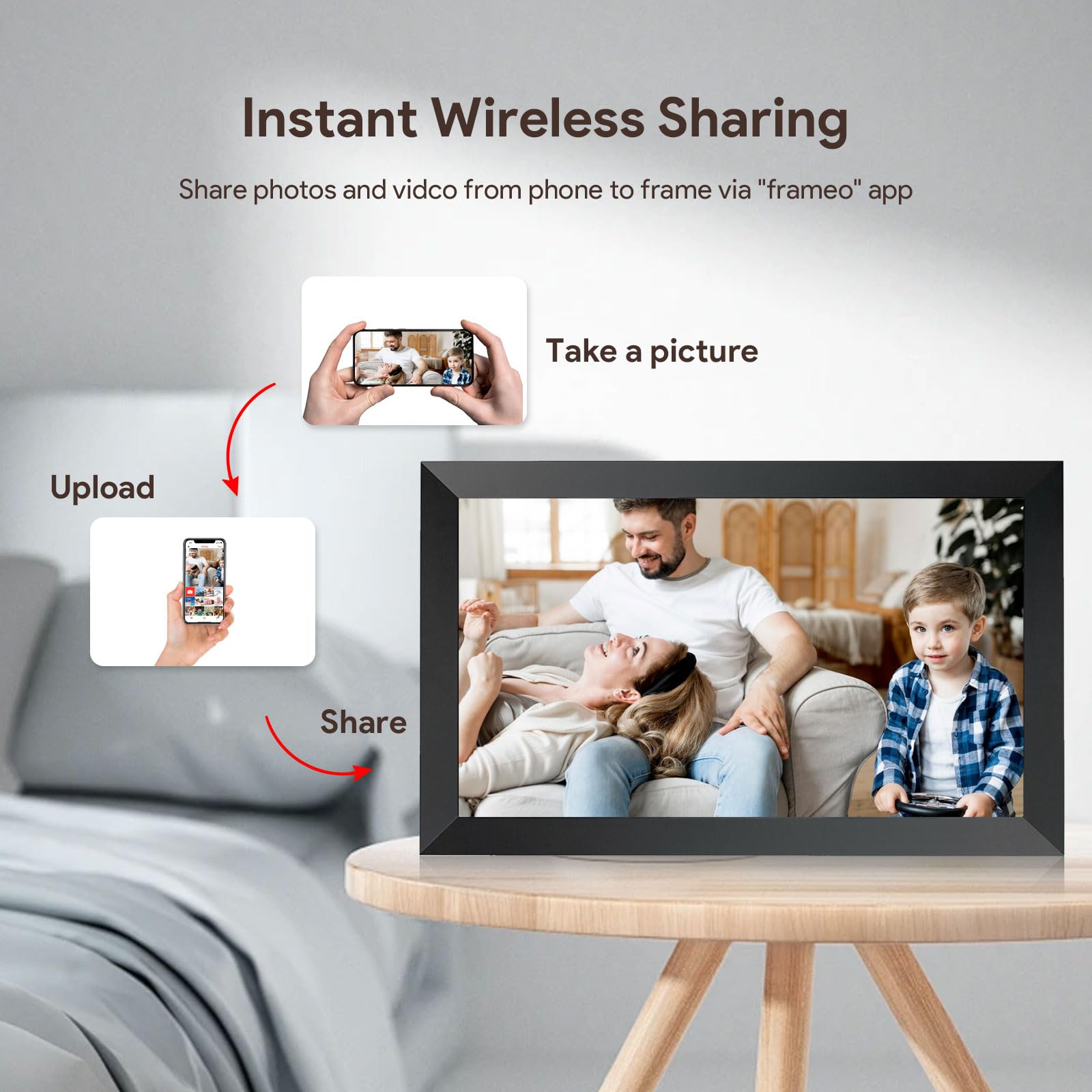Frameo WLAN Digitaler Bilderrahmen 15,6 Zoll, 1920x1080 FHD IPS Touchscreen Smart Fotorahmen,Elektronischer Fotorahmen Groß mit 32GB,Automatische Drehung,Teilen von Bildern, Videos,Wandmontage Möglich