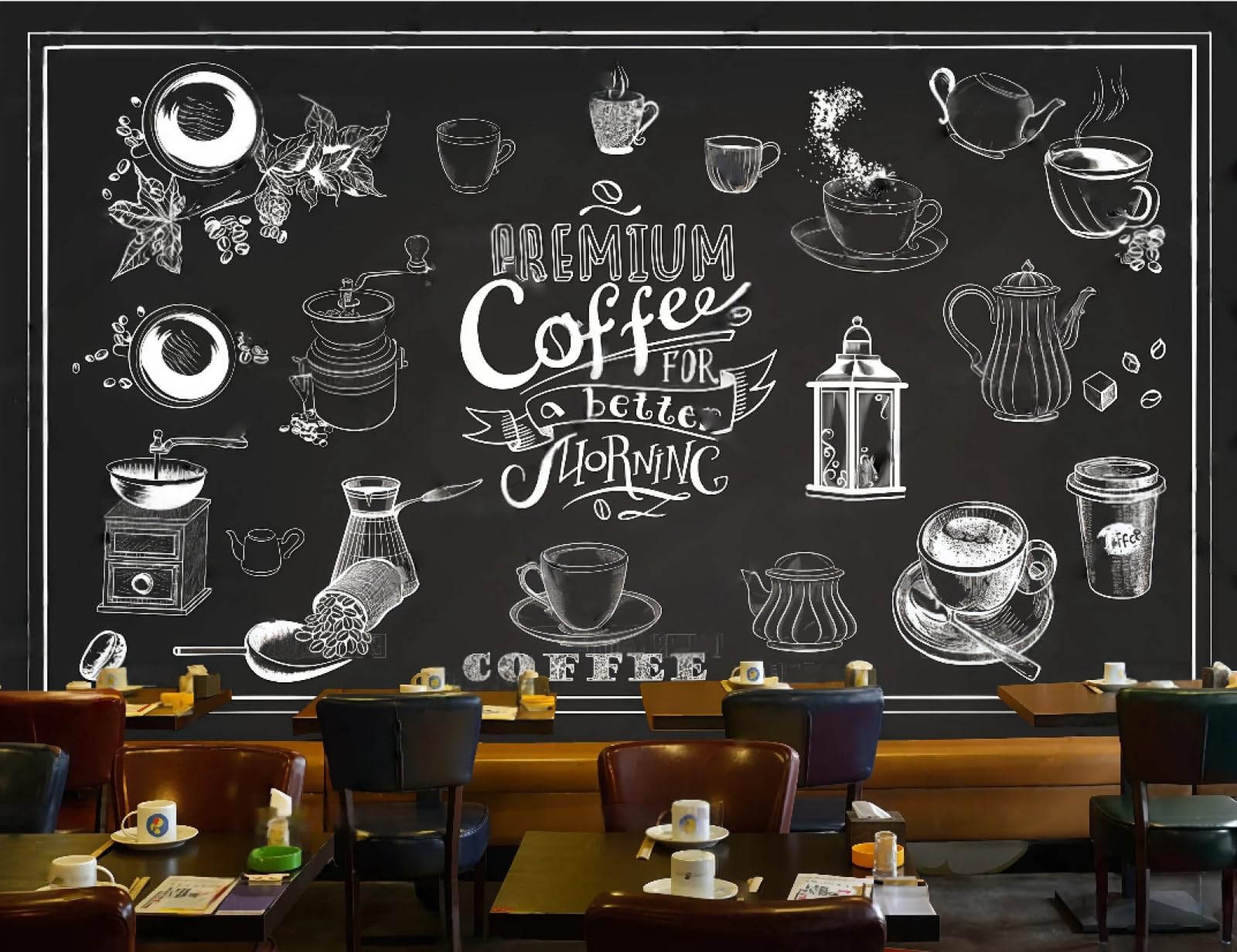 rskjdghshd Wallpaper Blackboard Hand-Painted Chalk Coffee Letters Afternoon Tea Dessert Cake Shop Background Wall Western Restaurant Wallpaper Cafe Mural,3D,400x280cm