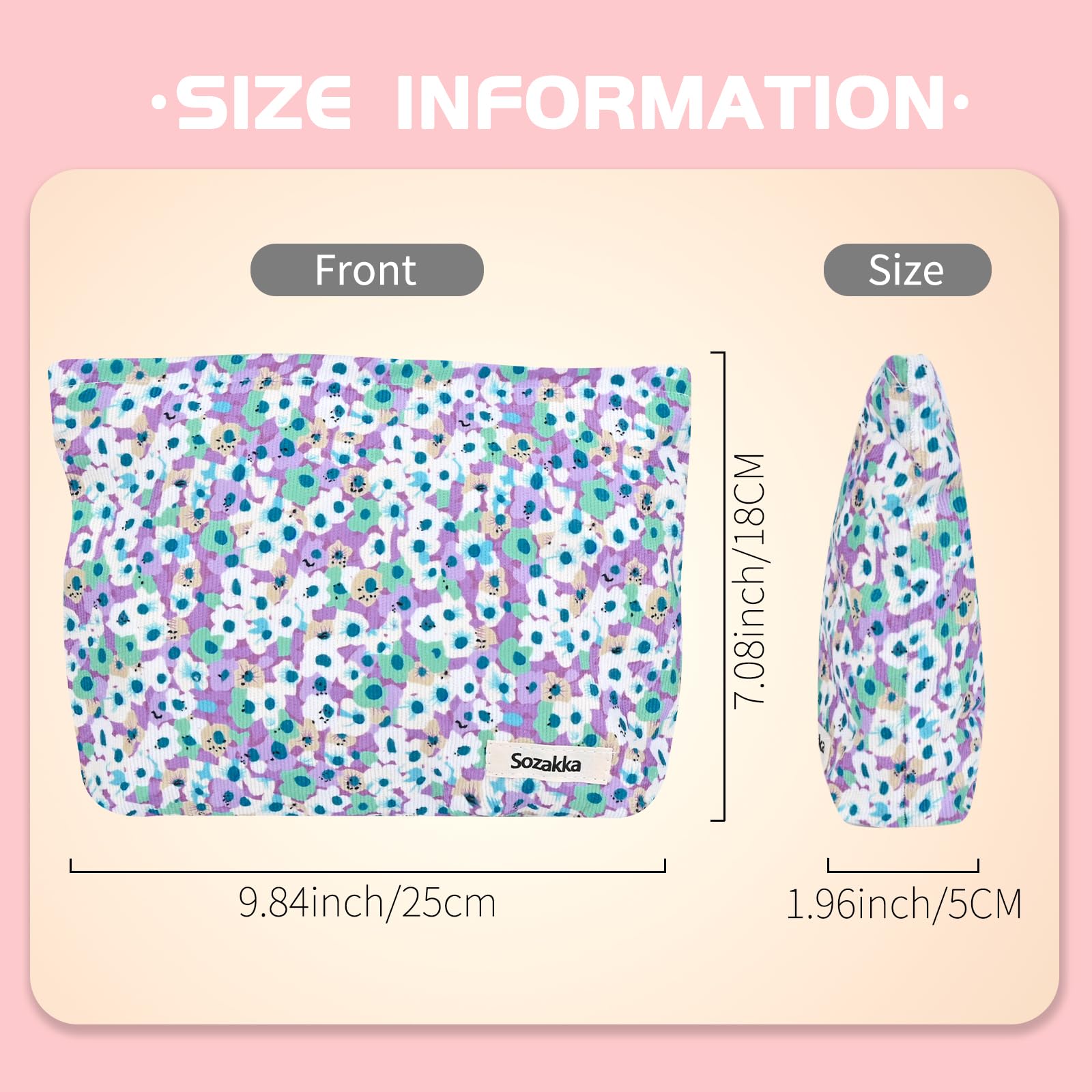 Fycyko Travel Toiletry Bag Makeup Bag Corduroy Flower Cosmetic Bags for Women Portable Skin Care Bag Wash Bag Organizer Storage Bag Birthday Gifts Bride Bridesmaid Gift - Light Purple — view 4