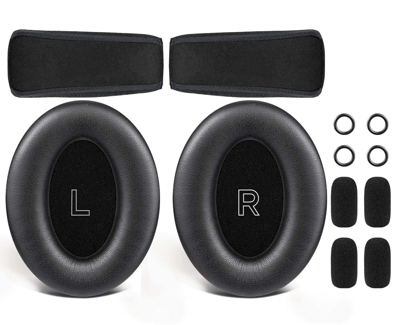 SOULWIT Replacement Kit for Bose A30 Aviation Headset, Soft Protein Leather Earpad Cushions + Headband + Scrims + Microphone Foam Covers - Black