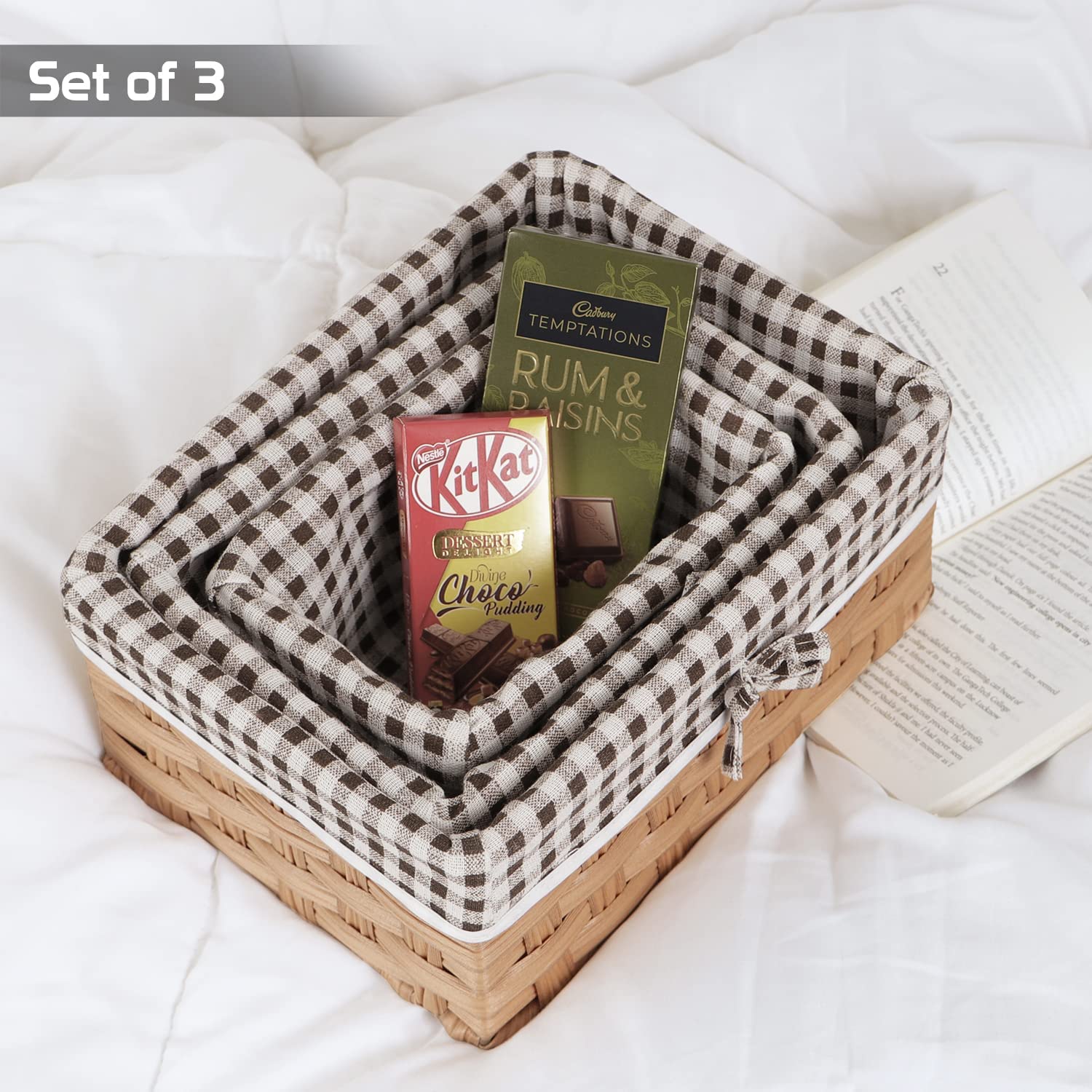 HOKIPO Handwoven Imitation Rattan Wicker Basket for Home, Office, Wardrobe, Pack of 3, Light Brown (NEW-AR-3903-LBR) — Amazon image 6