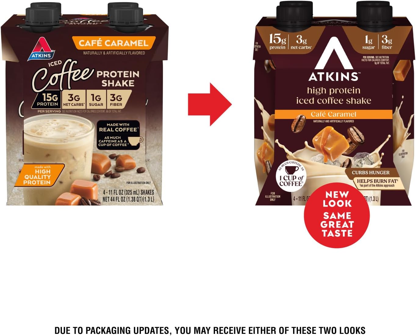 Atkins Café Caramel Iced Coffee Flavored Protein Shake, High Protein Shake, Low Glycemic, Low Carb and Low Sugar, Keto Friendly, Gluten Free, 12 Count Caramel 1 Fl Oz (Pack of 12)