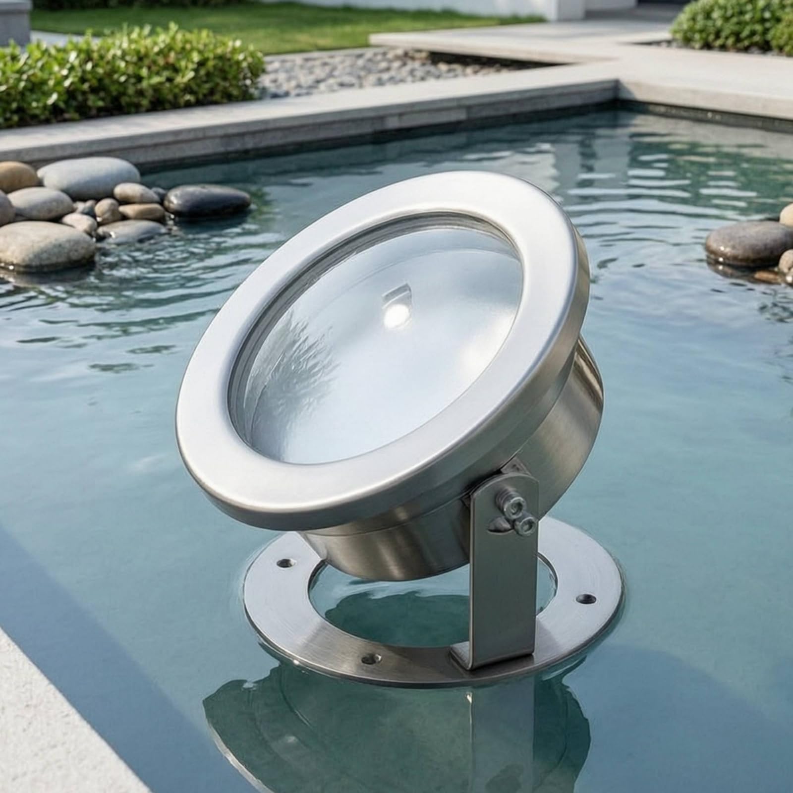 Harilla Unterwasser Landschaftslampe Unterwasserleuchte Teichlampe Gehäuse aus Edelstahl 304 mit Fester Rundbasis Und Bohrungen Schützende Frontscheibe für