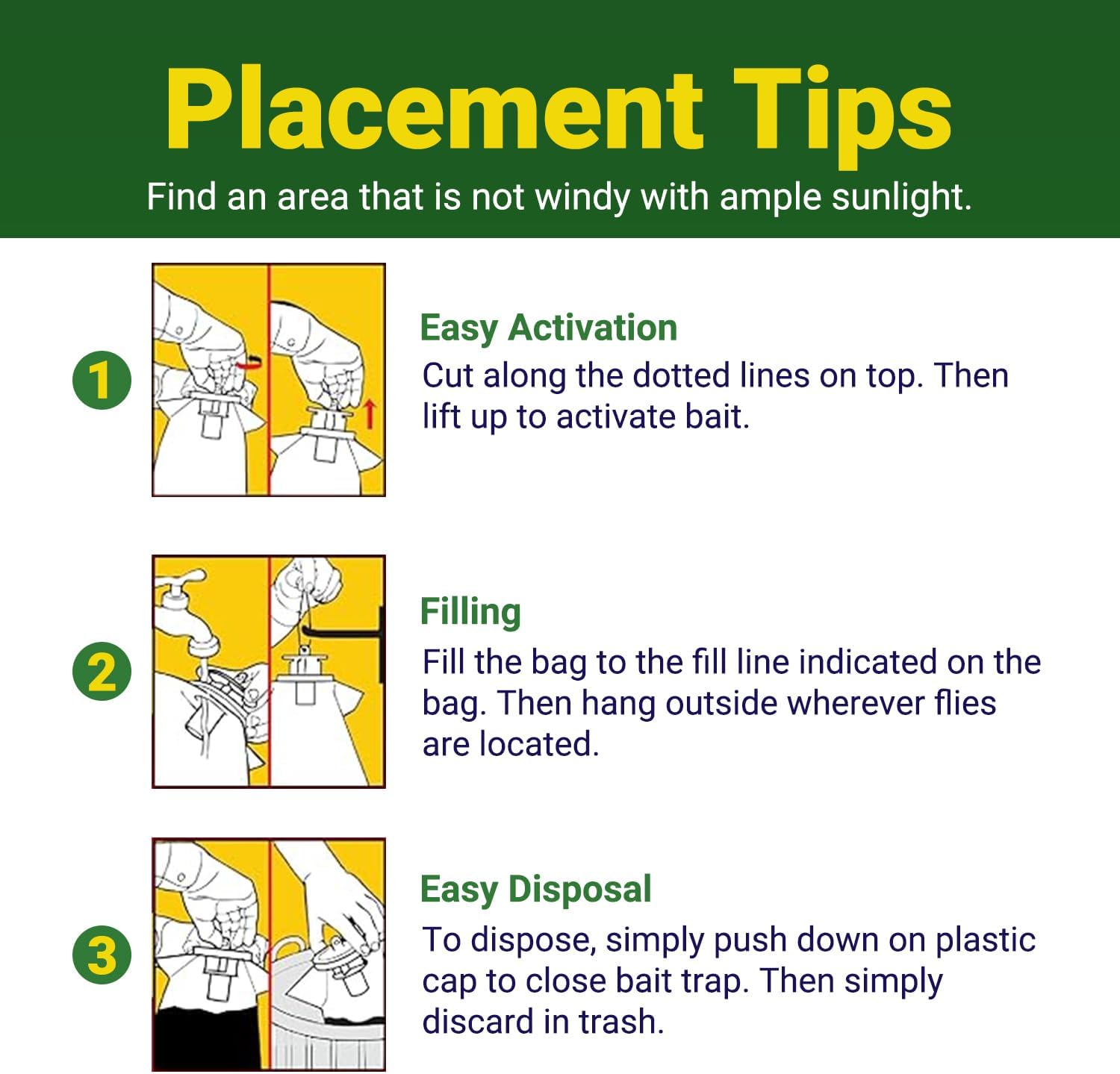 Outdoor Fly Trap Bags (10 Pack), Disposable, Hanging Fly Catcher with Bait, Outdoor Use Fly Hunter Repellent Control Catcher Killer, Flies Trap for Barn, Farm, Mosquito, Bugs, Gnats, Ready to Use…