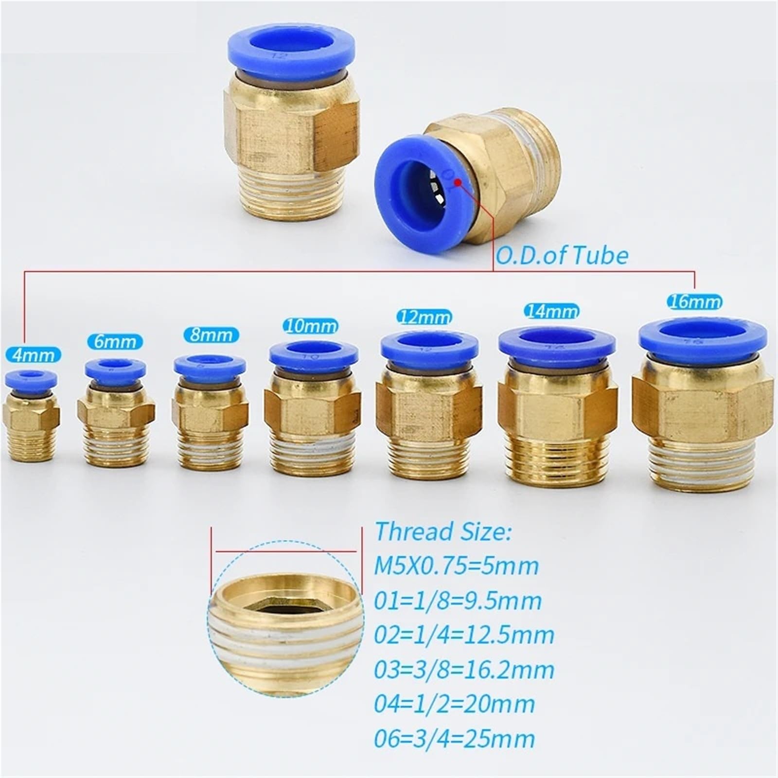 PC Aria Pneumatica 4mm 6mm 8mm 10mm Tubo Flessibile 1/4 "1/2" 3/8 "Filetto connettore del tubo Rapido Raccordo In Ottone 1 Pz(14mm Tube,1/2")