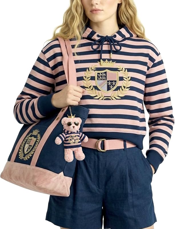 Matching 4-Pcs Gift Set: Cotton Cropped Loose Pullover, Canvas Tote, 18K Plated Necklace, Doll Bag Charm Outfit (No Doll)
