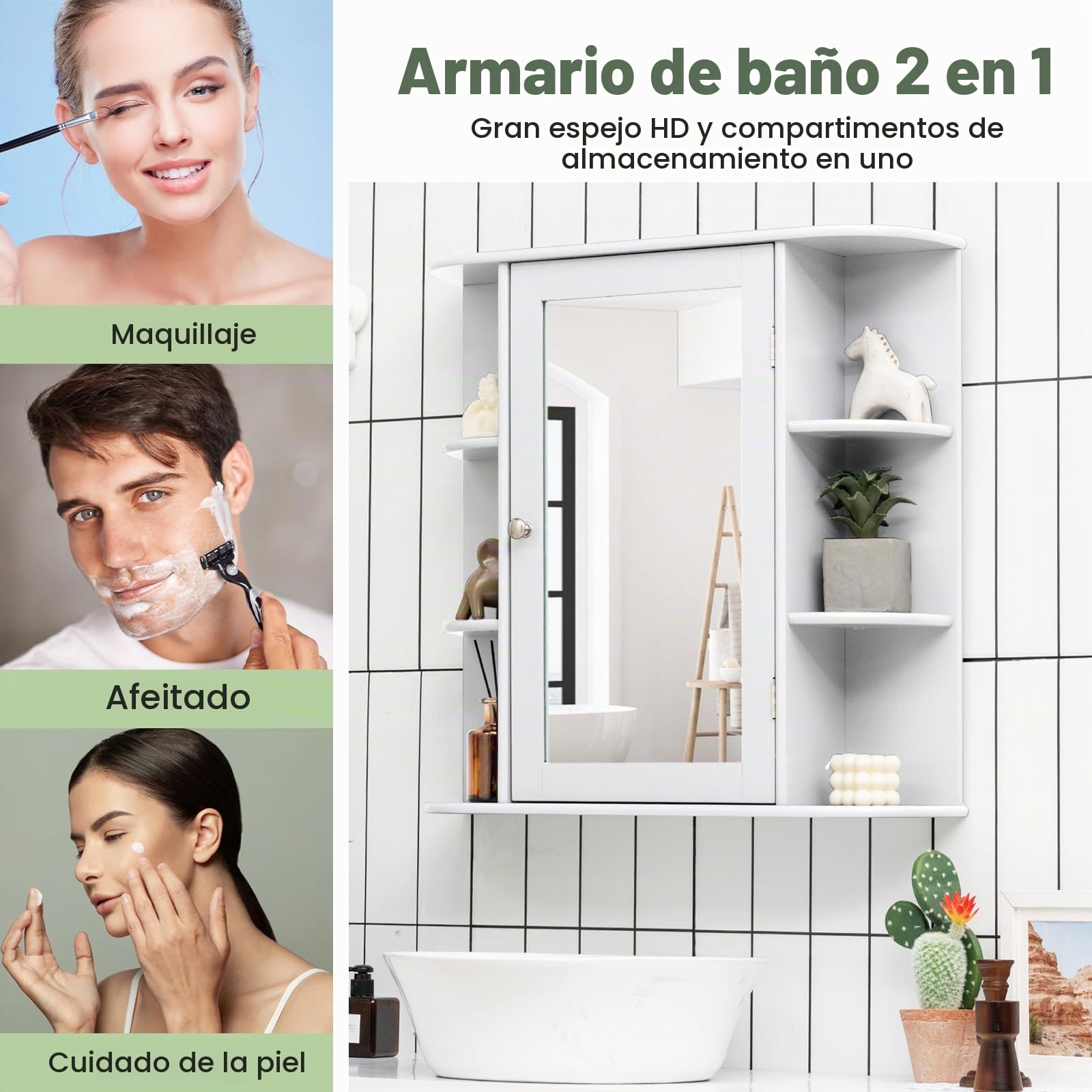 GOPLUS Armario de baño con Espejo y Amplio Espacio