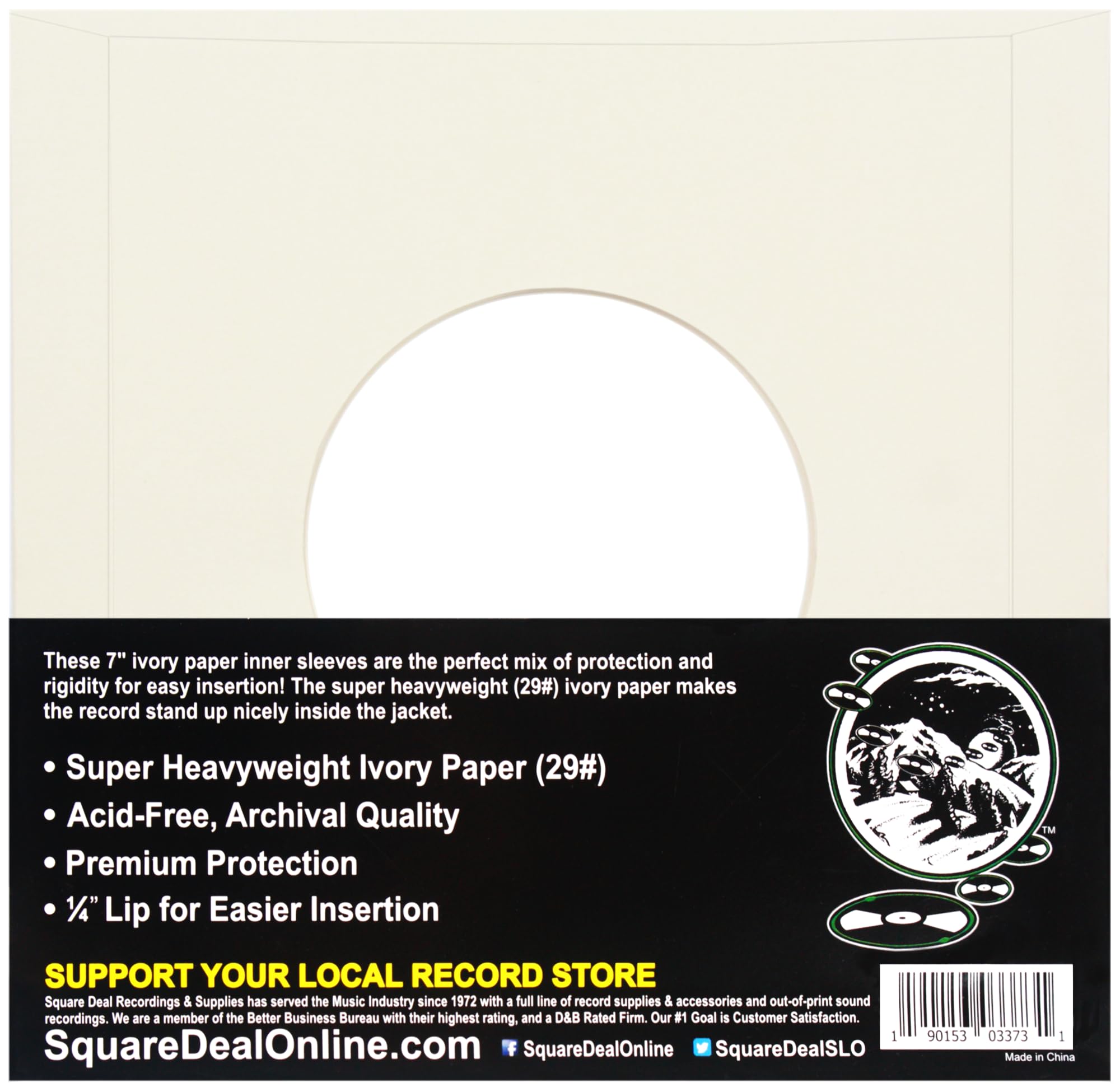 07IWIV - 100 custodie interne in vinile avorio da 17,8 cm a 45 giri/min, qualità per archiviazione, carta super pesante 29 # con foro